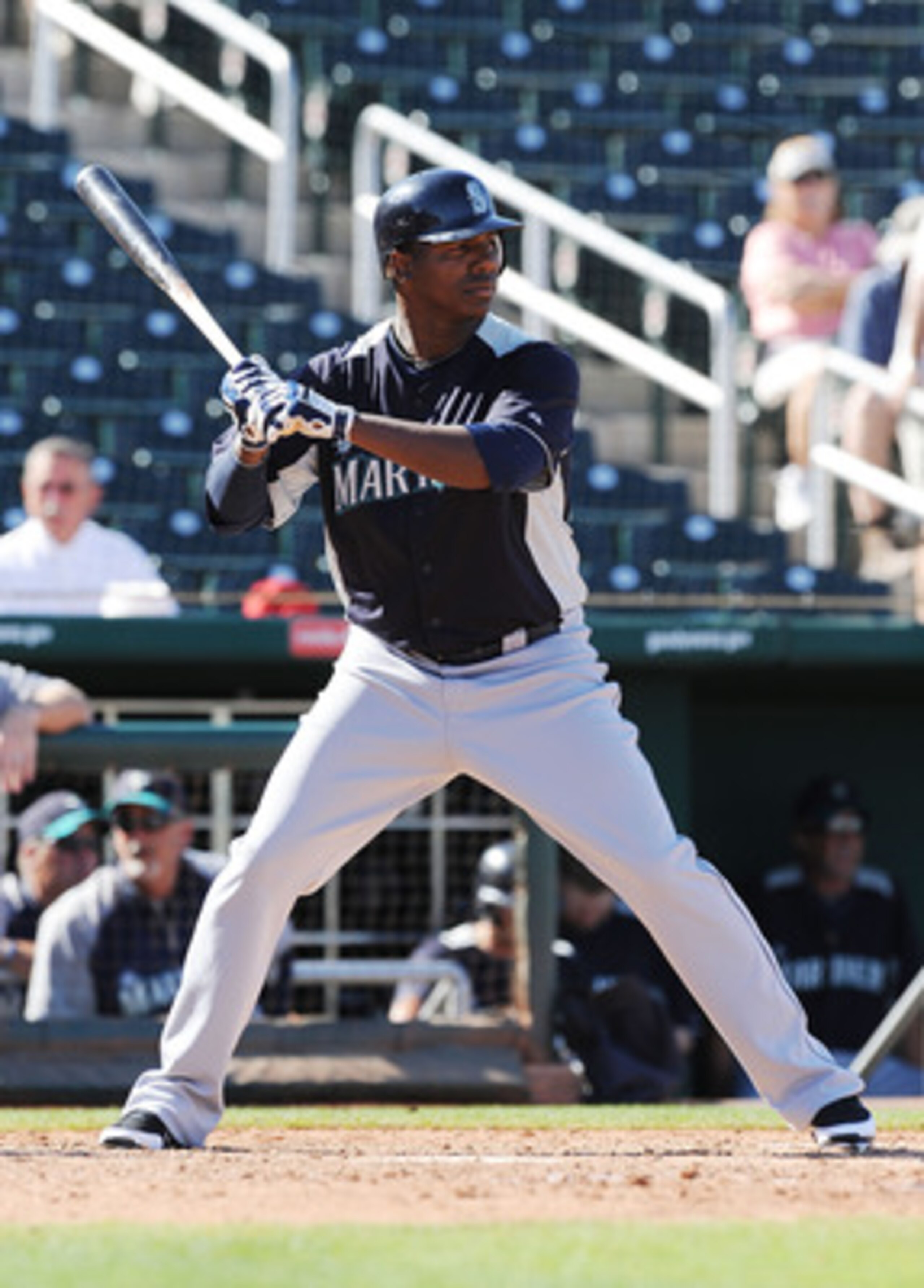 GOODYEAR, AZ - MARCH 11:  Johermyn Chavez #70 of the Seattle Mariners gets ready in the batters box against the Cleveland Indians at Goodyear Ballpark on March 11, 2011 in Goodyear, Arizona.  (Photo by Norm Hall/Getty Images)