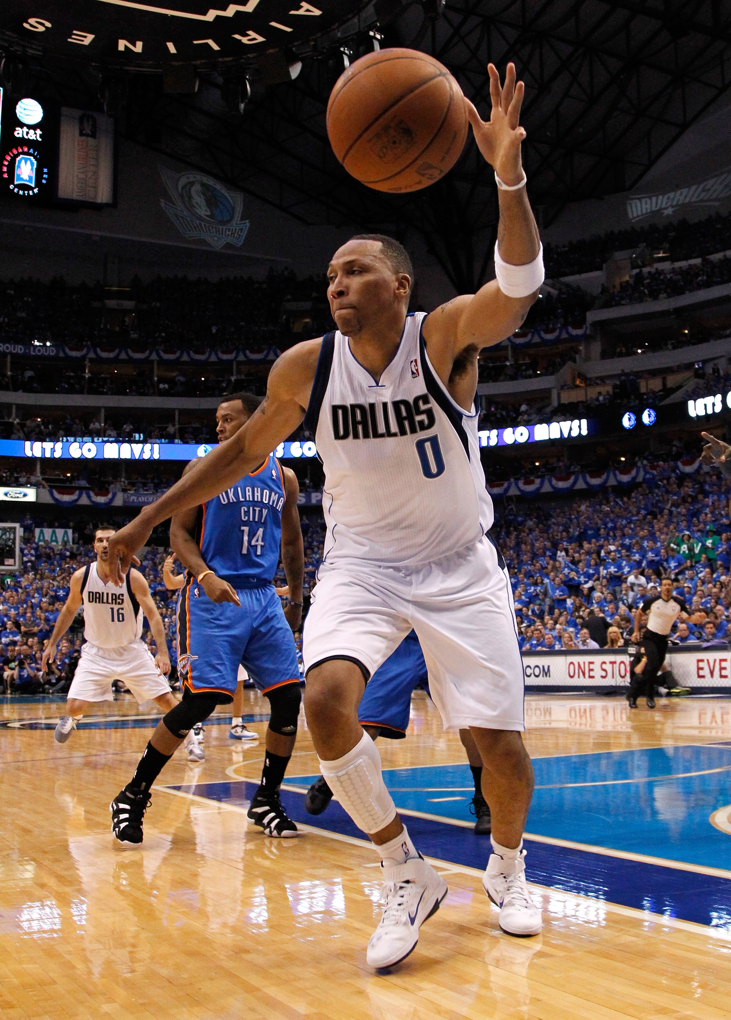 DALLAS, TX - MAY 17:  Shawn Marion #0 of the Dallas Mavericks saves the ball while taking on the Oklahoma City Thunder in Game One of the Western Conference Finals during the 2011 NBA Playoffs at American Airlines Center on May 17, 2011 in Dallas, Texas.
