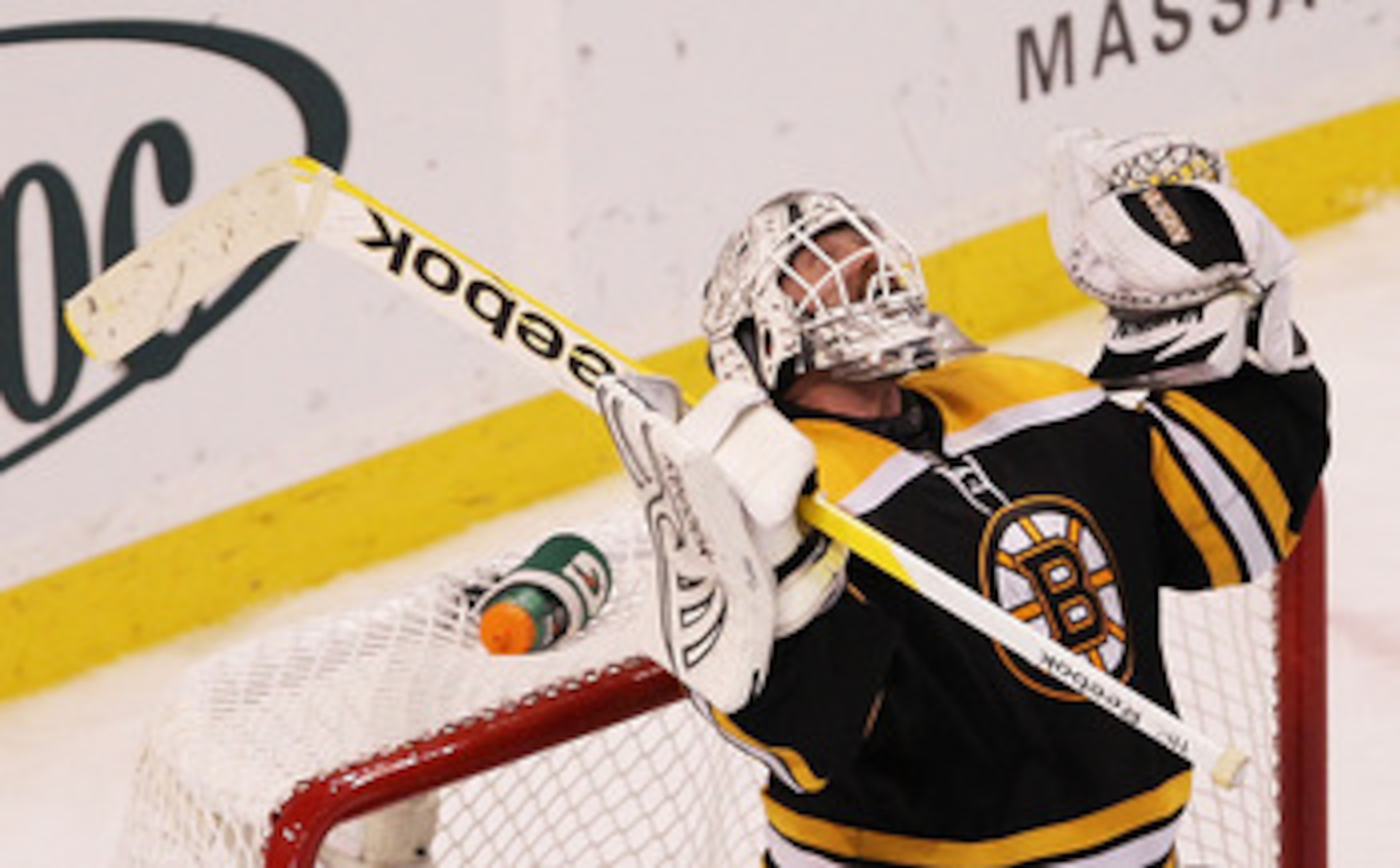 BOSTON, MA - MAY 17:  Tim Thomas #30 of the Boston Bruins celebrates their 6 to 5 win over the Tampa Bay Lightning in Game Two of the Eastern Conference Finals during the 2011 NHL Stanley Cup Playoffs at TD Garden on May 17, 2011 in Boston, Massachusetts.