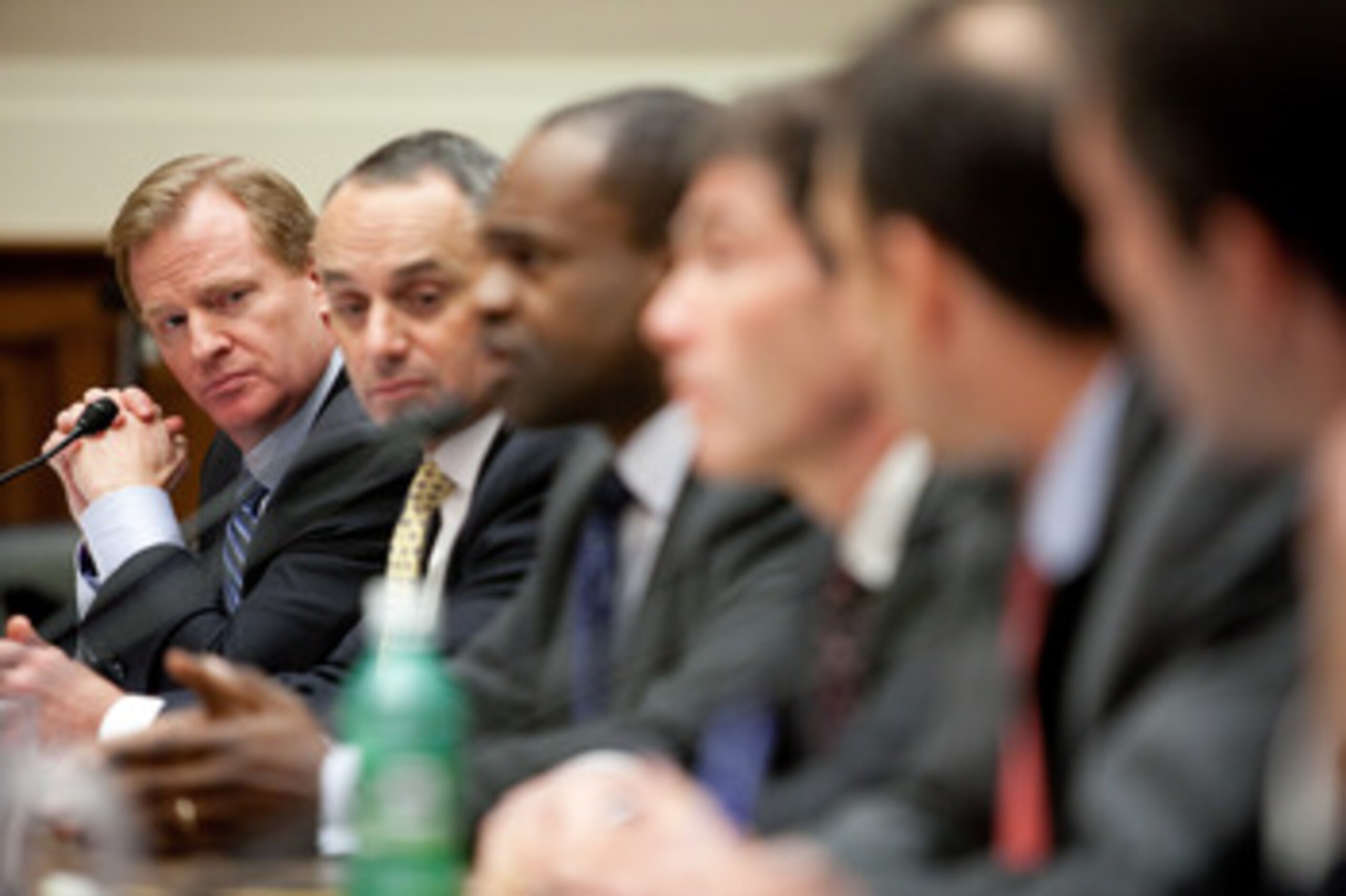 WASHINGTON - NOVEMBER 03: National Football League Commissioner Roger Goodell, Rob Manfred, executive vice president of labor and human resources in the Office of the Commissioner of Baseball, Major League Baseball, NFL Players Association Executive Direc