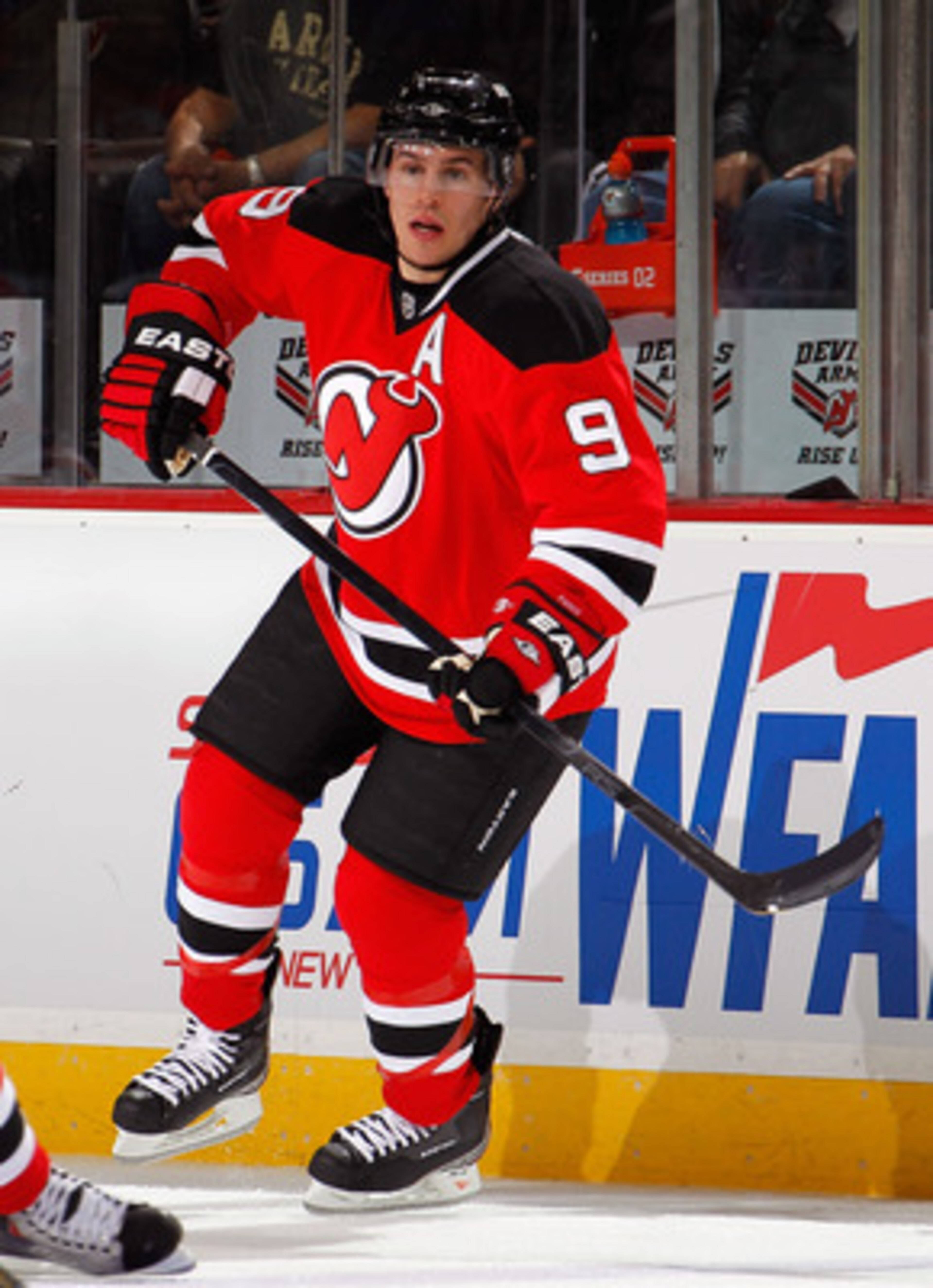 NEWARK, NJ - APRIL 02:  Zach Parise #9 of the New Jersey Devils skates during an NHL hockey game against the Montreal Canadians at the Prudential Center on April 2, 2011 in Newark, New Jersey.  (Photo by Paul Bereswill/Getty Images)