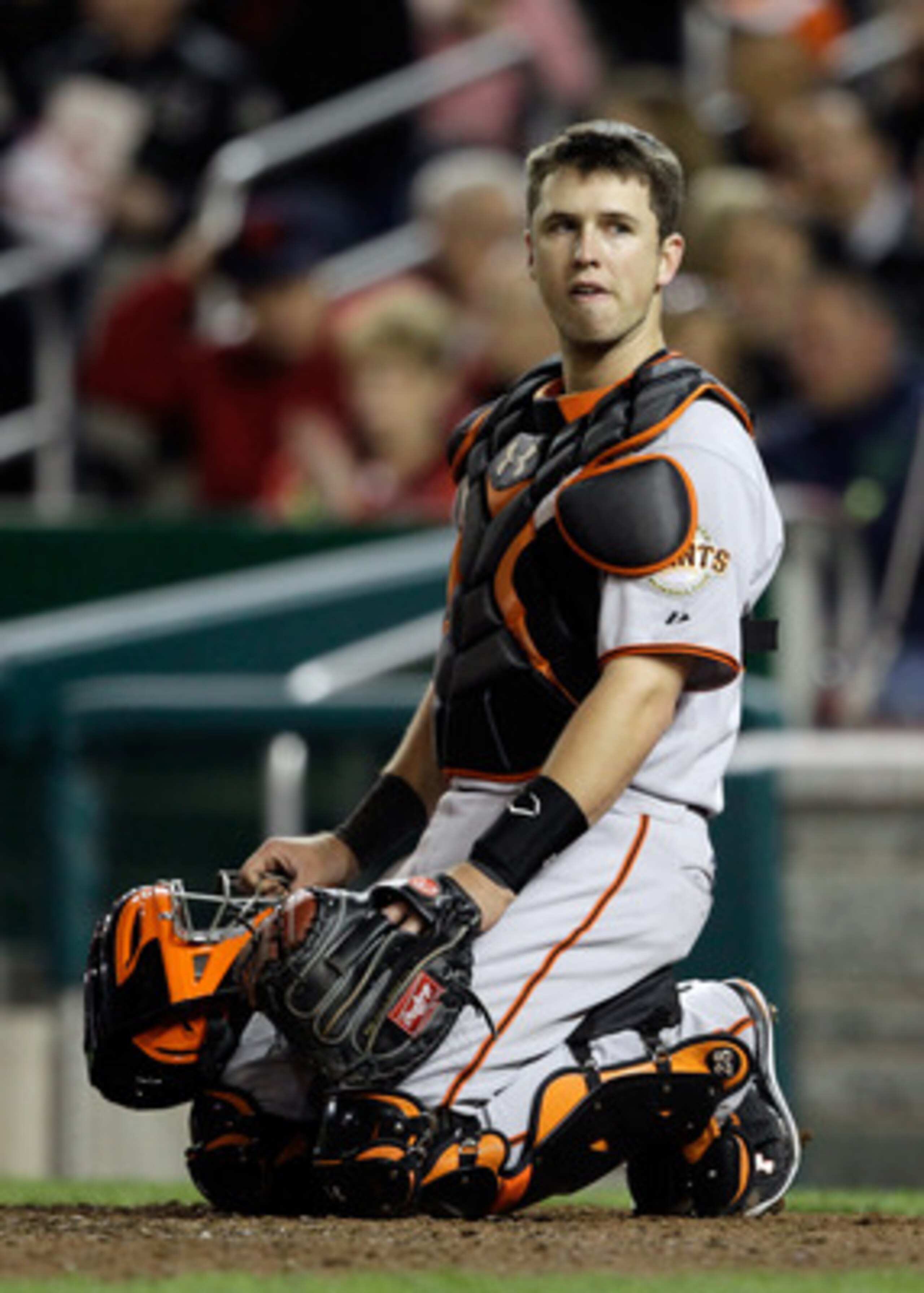WASHINGTON, DC - APRIL 29:  Catcher Buster Posey #28 of the San Francisco Giants in action against the Washington Nationals at Nationals Park on April 29, 2011 in Washington, DC.  (Photo by Rob Carr/Getty Images)