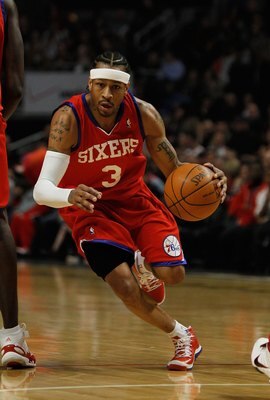 CHICAGO - FEBRUARY 20: Allen Iverson #3 of the Philadelphia 76ers moves against the Chicago Bulls at the United Center on February 20, 2010 in Chicago, Illinois. The Bulls defeated the 76ers 122-90. NOTE TO USER: User expressly acknowledges and agrees tha