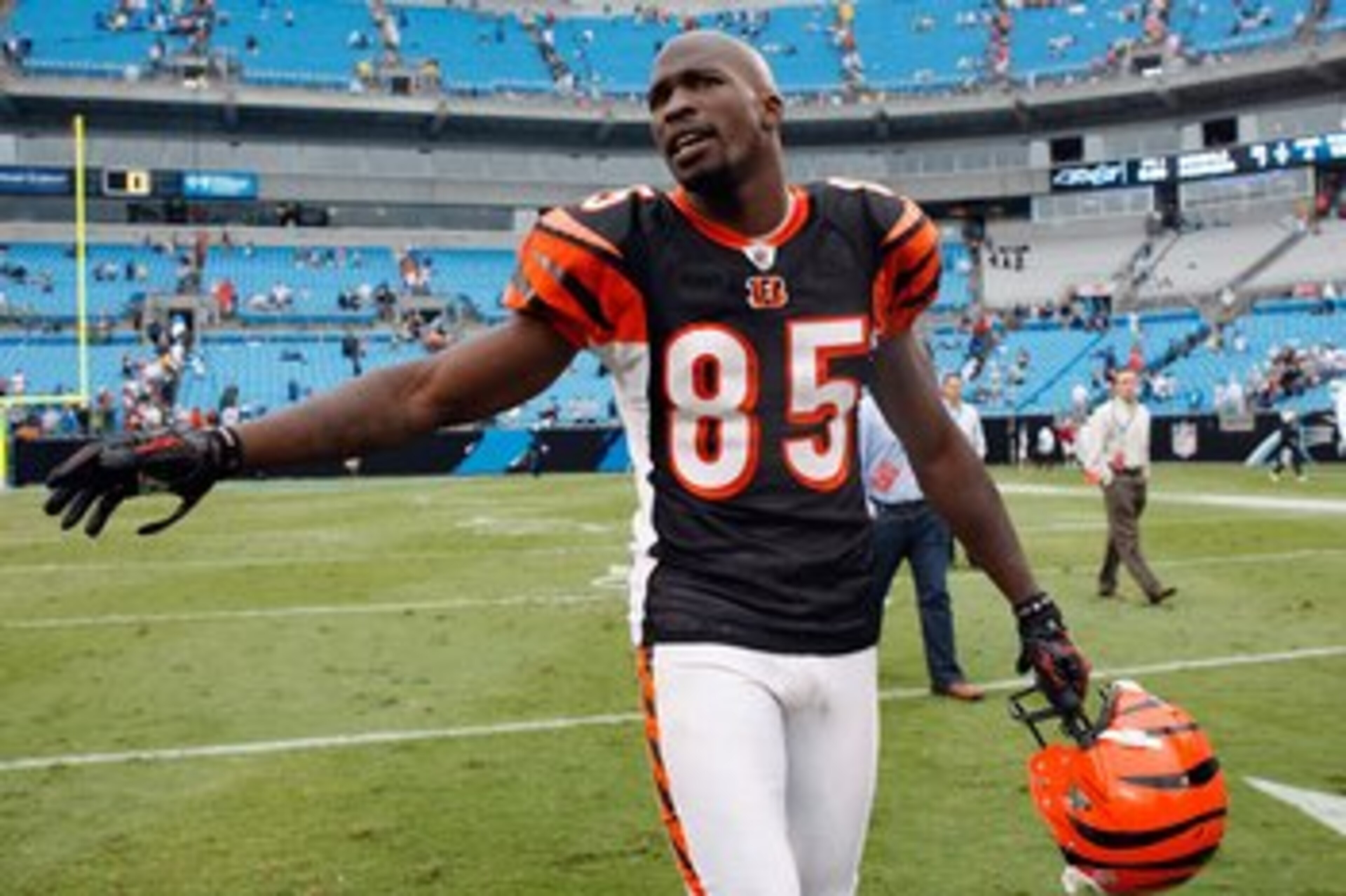 CHARLOTTE, NC - SEPTEMBER 26:  Chad Ochocinco #85 of the Cincinnati Bengals during their game against the Carolina Panthers at Bank of America Stadium on September 26, 2010 in Charlotte, North Carolina.  (Photo by Streeter Lecka/Getty Images)