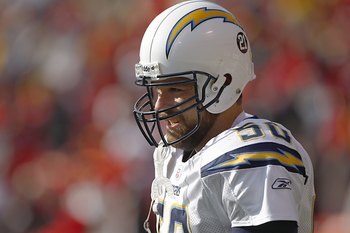 KANSAS CITY - DECEMBER 2:  David Binn #50 of the San Diego Chargers looks on during the NFL game against the Kansas City Cheifs at Arrowhead Stadium on December 2, 2007 in Kansas City, Missouri. (Photo by Jamie Squire/Getty Images)