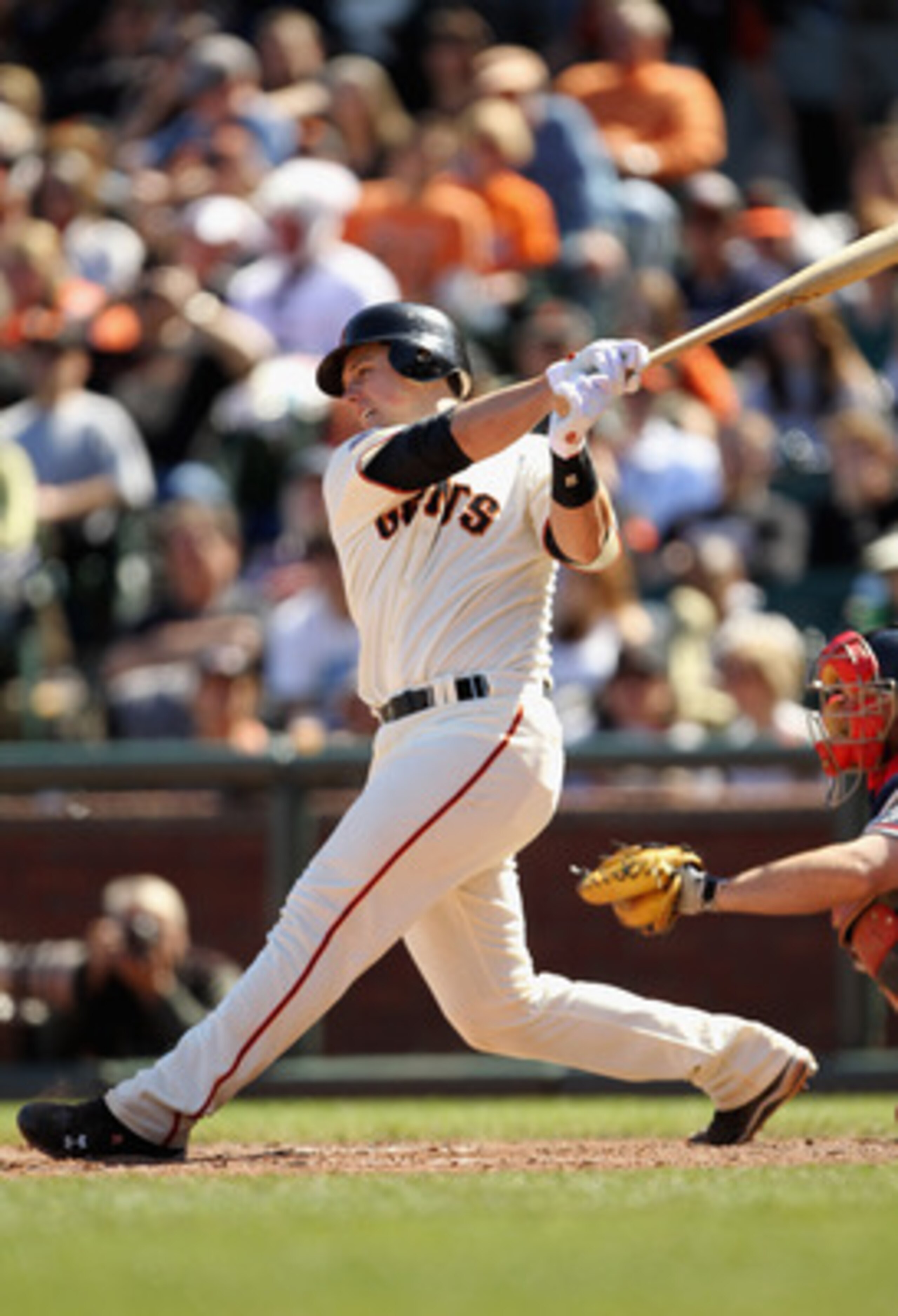 SAN FRANCISCO, CA - APRIL 24:  Buster Posey #28 of the San Francisco Giants in action against the Atlanta Braves at AT&T Park on April 24, 2011 in San Francisco, California.  (Photo by Ezra Shaw/Getty Images)