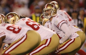 SAN DIEGO, CA - DECEMBER 16:  Quarterback Alex Smith #11 of the San Francisco 49ers goes under center against the San Diego Chargers at Qualcomm Stadium on December 16, 2010 in San Diego, California.  (Photo by Donald Miralle/Getty Images)