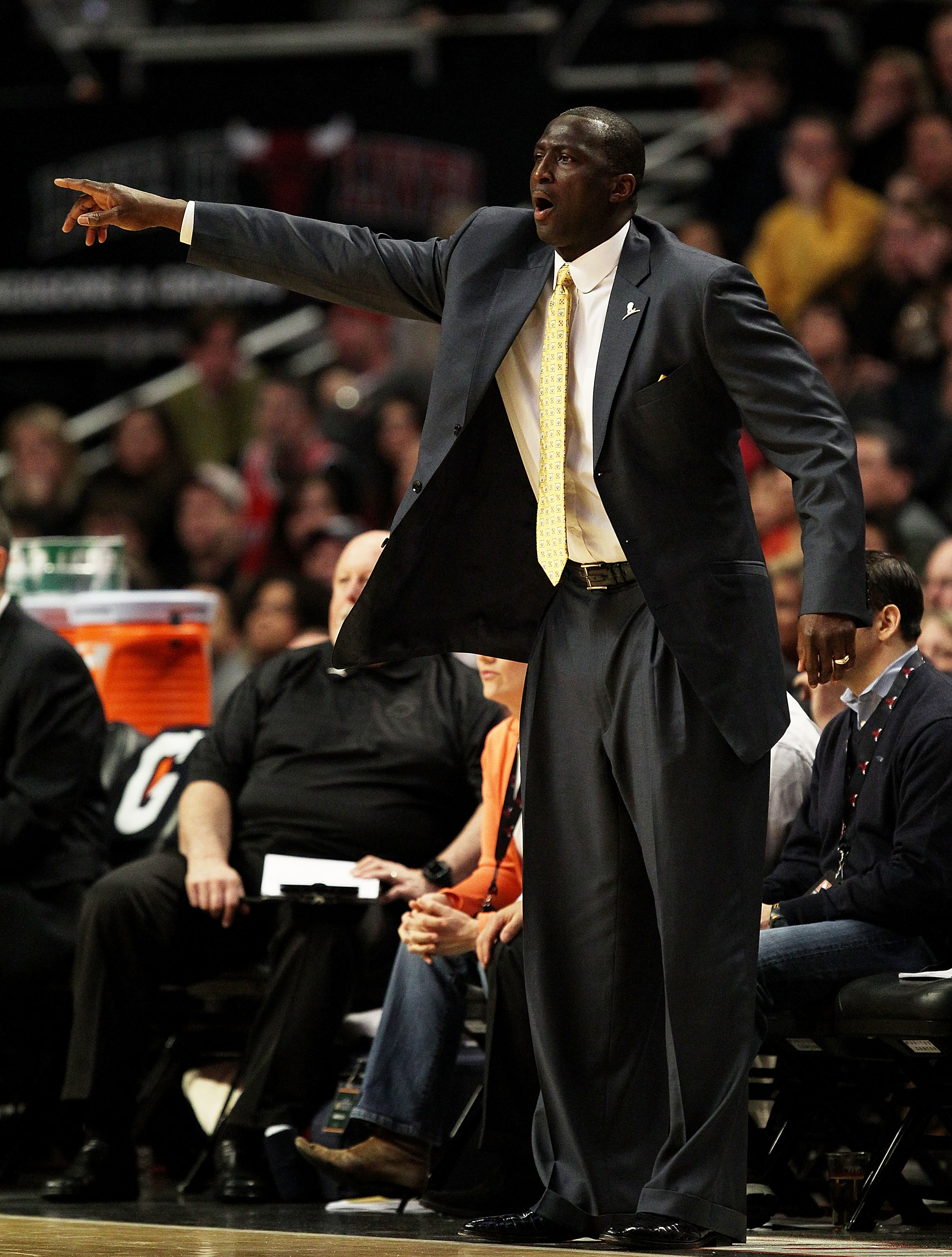 CHICAGO, IL - MARCH 12: Head coach Tyrone Corbin of the Utah Jazz gives instructions to his team against the Chicago Bulls at the United Center on March 12, 2011 in Chicago, Illinois. The Bulls defeated the Jazz 118-100. NOTE TO USER: User expressly ackno