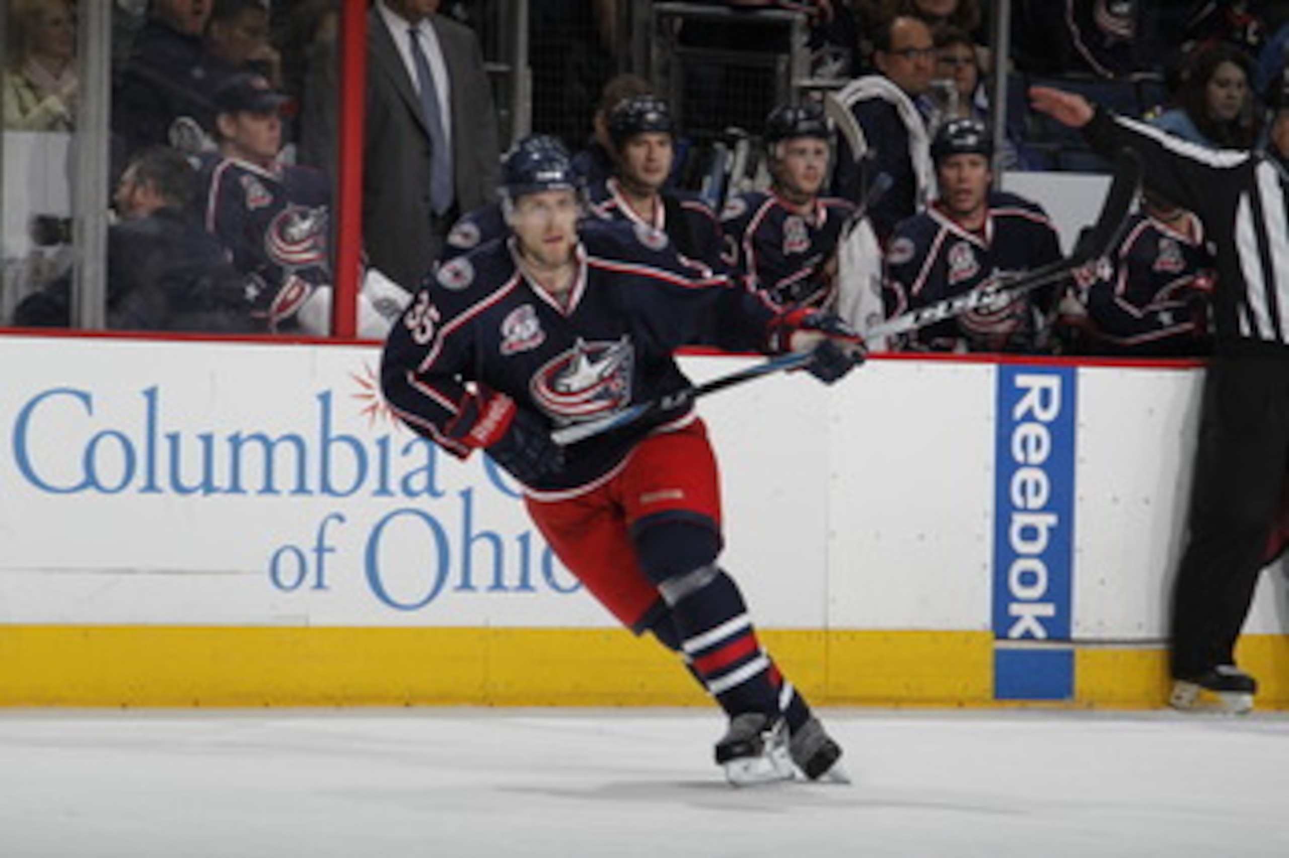 COLUMBUS, OH - MARCH 09:  Jan Hejda #35 of the Columbus Blue Jackets skates against the St. Louis Blues on March 9, 2011 at Nationwide Arena in Columbus, Ohio.  (Photo by Gregory Shamus/Getty Images)