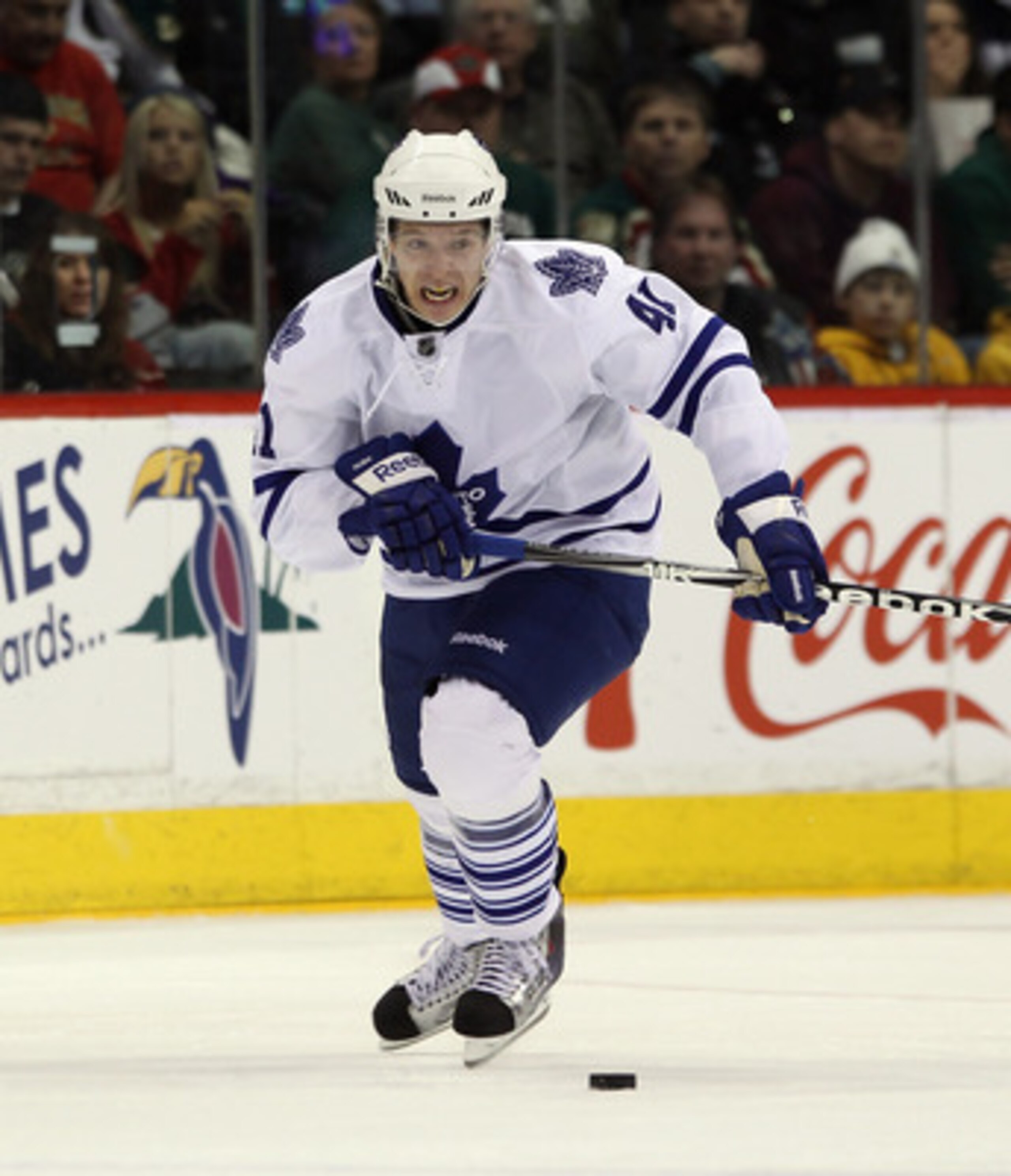 ST PAUL, MN - MARCH 22:  Nikolai Kulemin #41 of the Toronto Maple Leafs skates against the Toronto Maple Leafs at the Xcel Energy Center on March 22, 2011 in St Paul, Minnesota.  (Photo by Bruce Bennett/Getty Images)