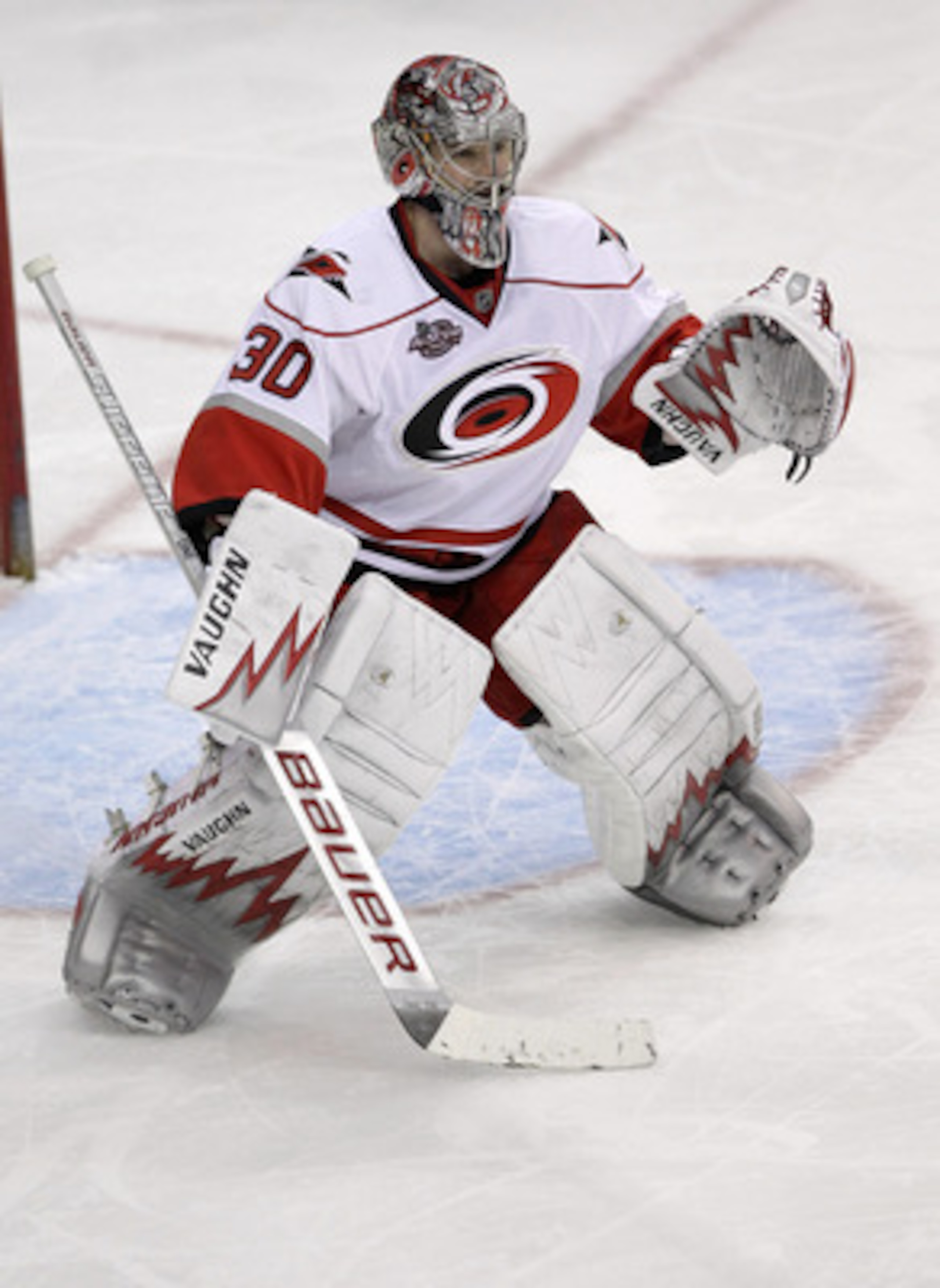 WASHINGTON, DC - MARCH 29:  Goalie Cam Ward #30 of the Carolina Hurricanes against the Washington Capitals at the Verizon Center on March 29, 2011 in Washington, DC.  (Photo by Rob Carr/Getty Images)