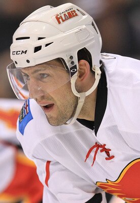 DALLAS, TX - MARCH 09:  Defenseman Cory Sarich #6 of the Calgary Flames at American Airlines Center on March 9, 2011 in Dallas, Texas.  (Photo by Ronald Martinez/Getty Images)