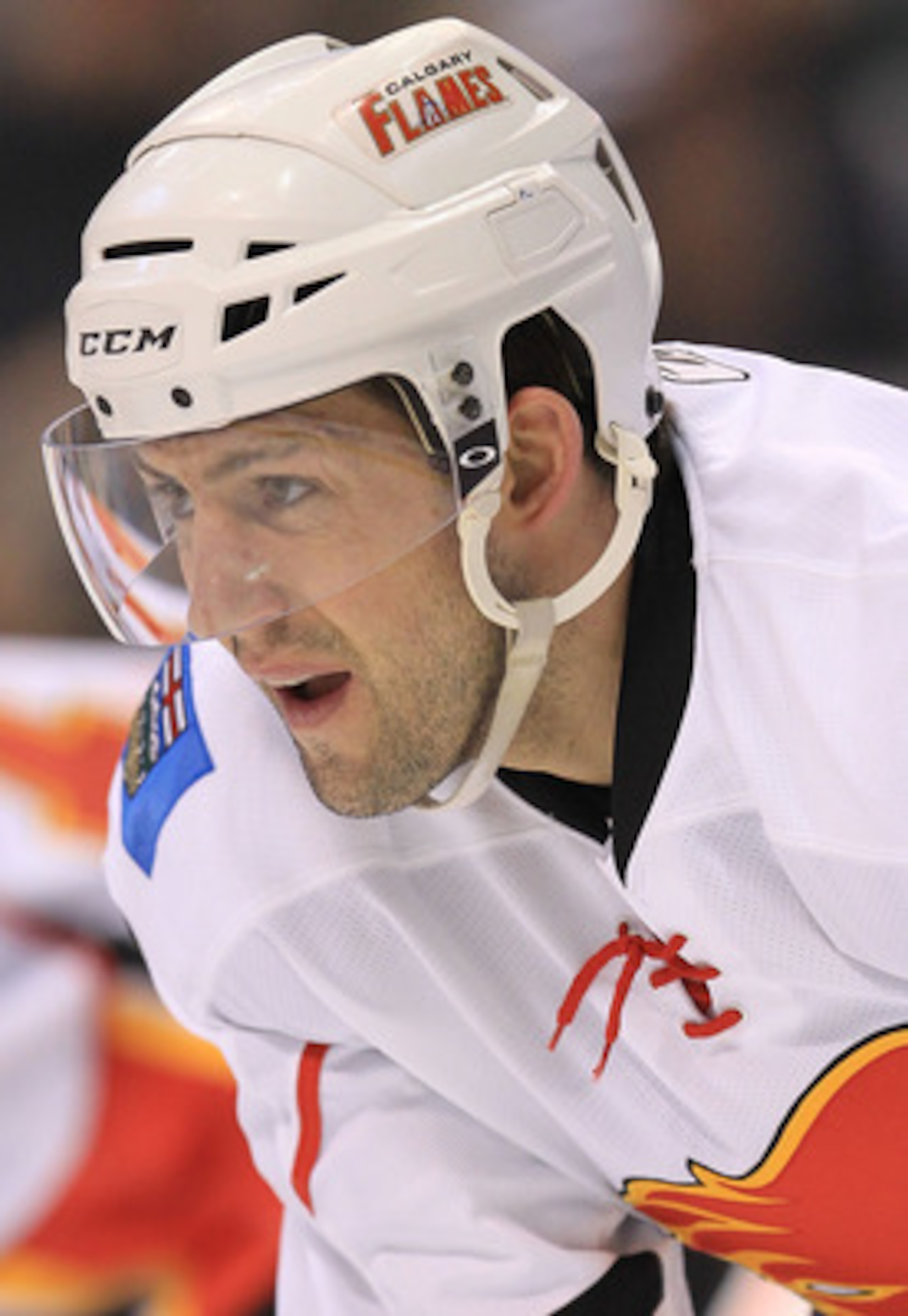 DALLAS, TX - MARCH 09:  Defenseman Cory Sarich #6 of the Calgary Flames at American Airlines Center on March 9, 2011 in Dallas, Texas.  (Photo by Ronald Martinez/Getty Images)