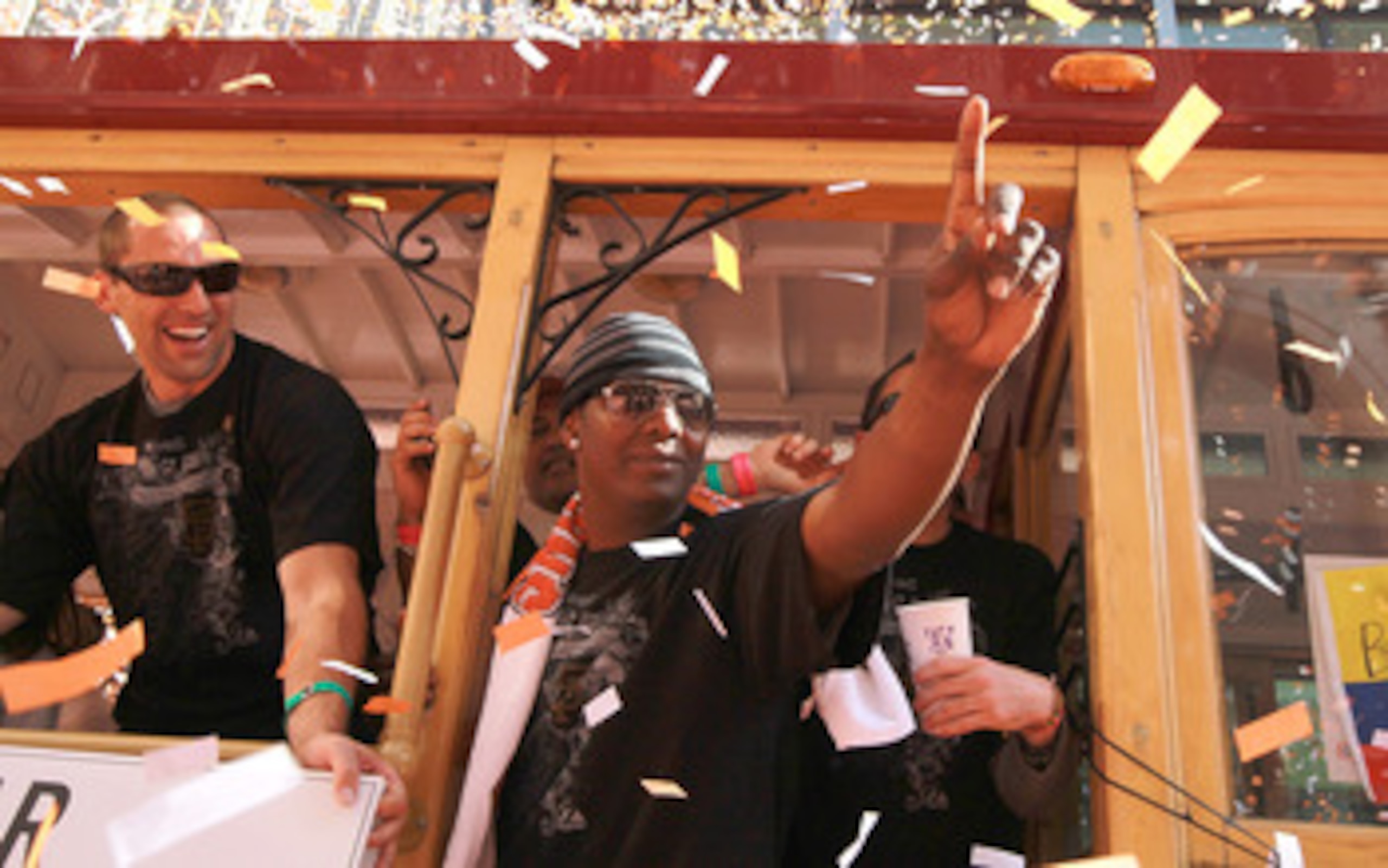 SAN FRANCISCO - NOVEMBER 03:  Edgar Renteria of the San Francisco Giants celebrates during the Giants' vicotry parade on November 3, 2010 in San Francisco, California. Thousands of Giants fans lined the streets of San Francisco to watch the San Francisco 