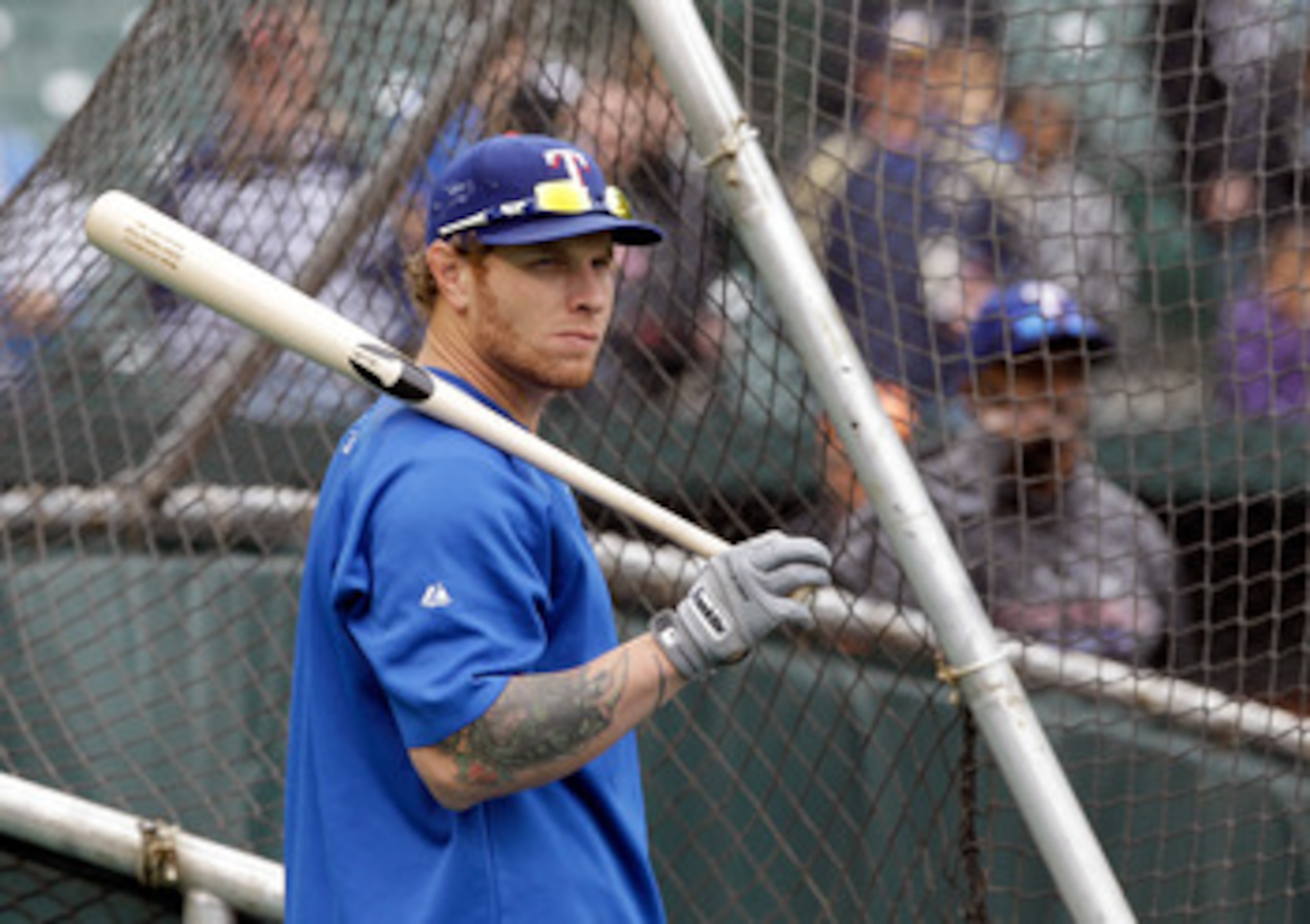 BALTIMORE, MD - APRIL 10:  Josh Hamilton #32 of the Texas Rangers during batting practice before thier game against the Baltimore Orioles at Oriole Park at Camden Yards on April 10, 2011 in Baltimore, Maryland.  (Photo by Rob Carr/Getty Images)