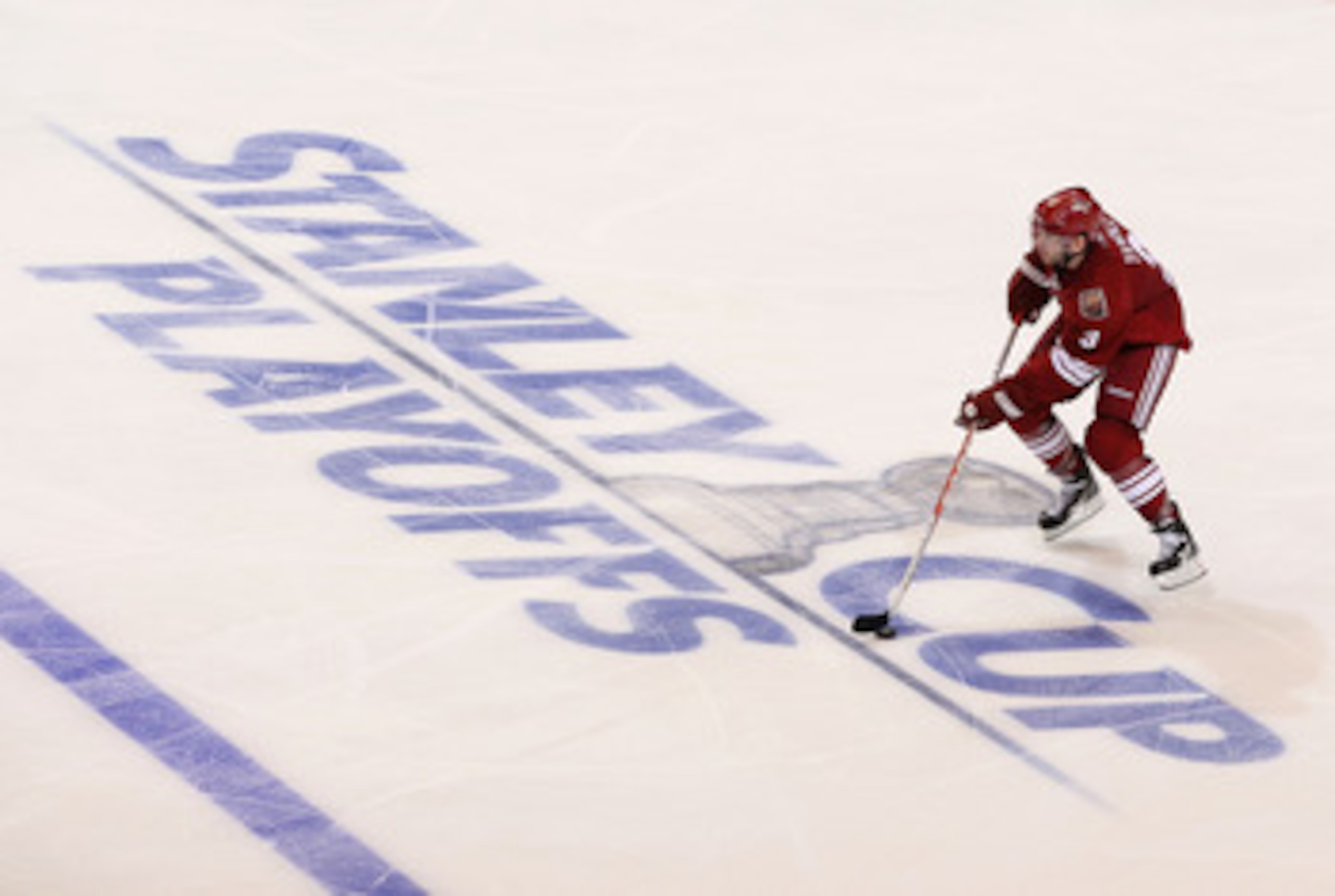 GLENDALE, AZ - APRIL 18:  Keith Yandle #3 of the Phoenix Coyotes skates with the puck in Game Three of the Western Conference Quarterfinals against the Detroit Red Wings during the 2011 NHL Stanley Cup Playoffs at Jobing.com Arena on April 18, 2011 in Gle