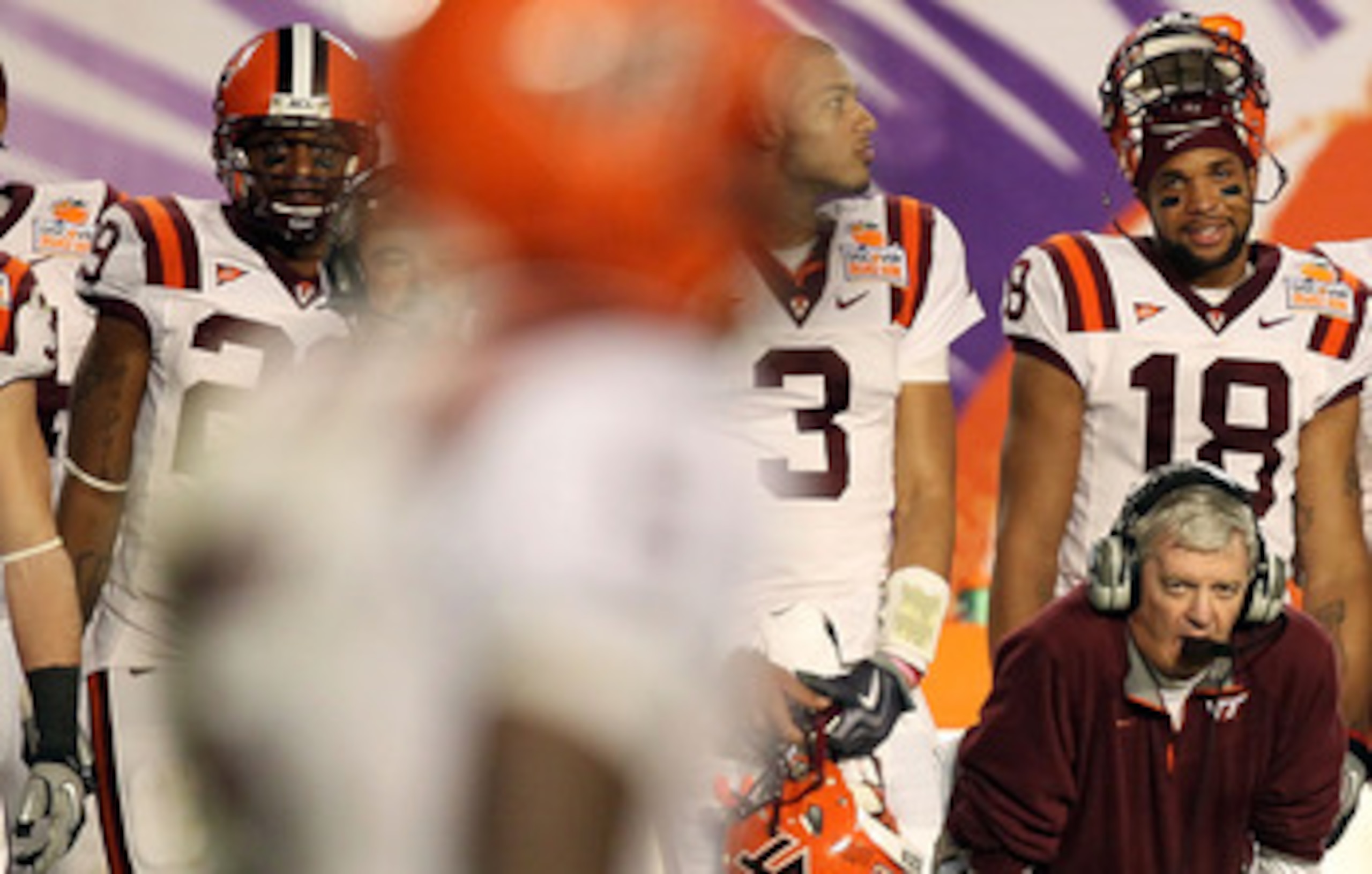 MIAMI, FL - JANUARY 03: Head coach Frank Beamer of the Virginia Tech Hokies looks on against the Stanford Cardinal during the 2011 Discover Orange Bowl at Sun Life Stadium on January 3, 2011 in Miami, Florida. Stanford won 40-12. (Photo by Streeter Lecka/