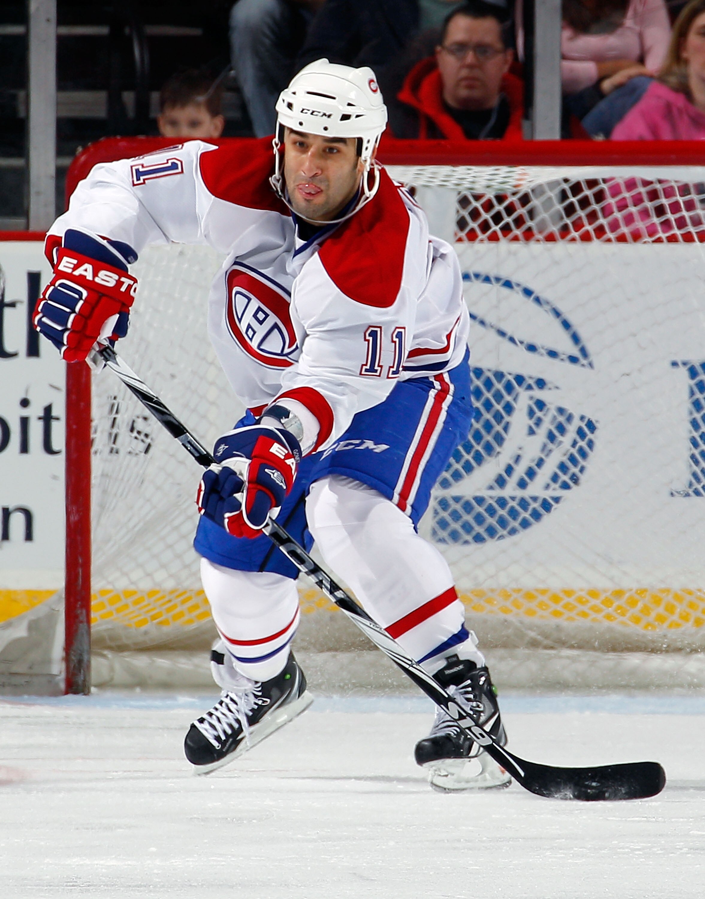 NEWARK, NJ - APRIL 02:  Scott Gomez #11 of the Montreal Canadians skates during an NHL hockey game against the New Jersey Devils at the Prudential Center on April 2, 2011 in Newark, New Jersey.  (Photo by Paul Bereswill/Getty Images)