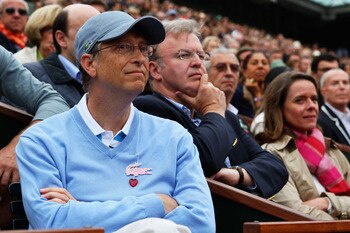 PARIS - JUNE 06:  Bill Gates the chairman of the Microsoft Corporation watches the action during the Women's Singles Final match between Dinara Safina of Russia  and Svetlana Kuznetsova of Russia on day fourteen of the French Open at Roland Garros on June