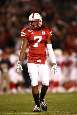 SAN DIEGO - DECEMBER 30:  Dejon Gomes #7 of the University of Nebraska Cornhuskers looks on during the Pacific Life Holiday Bowl against University of Arizona Wildcats on December 30, 2009 at Qualcomm Stadium in San Diego, California. The Cornhuskers defe