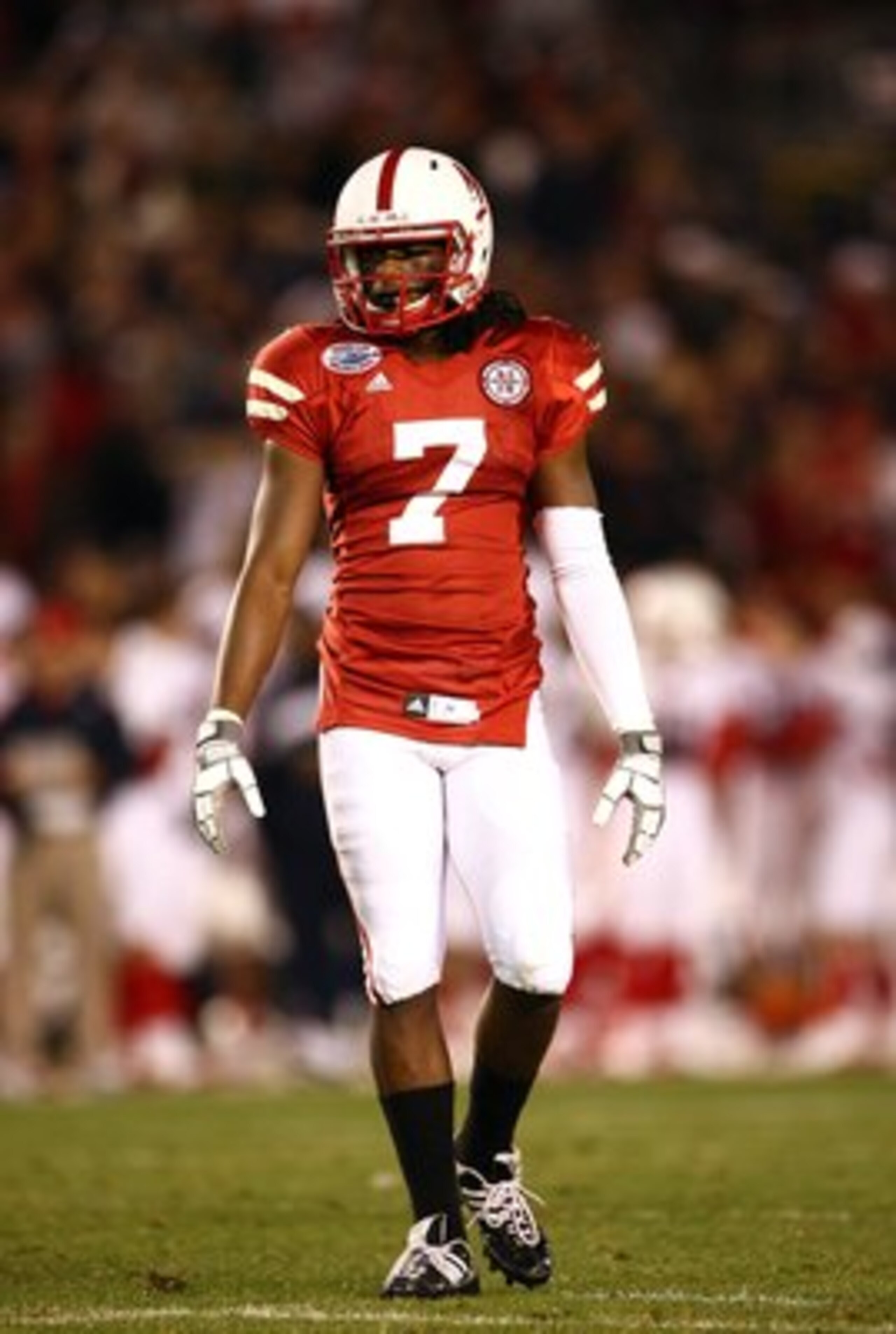 SAN DIEGO - DECEMBER 30:  Dejon Gomes #7 of the University of Nebraska Cornhuskers looks on during the Pacific Life Holiday Bowl against University of Arizona Wildcats on December 30, 2009 at Qualcomm Stadium in San Diego, California. The Cornhuskers defe
