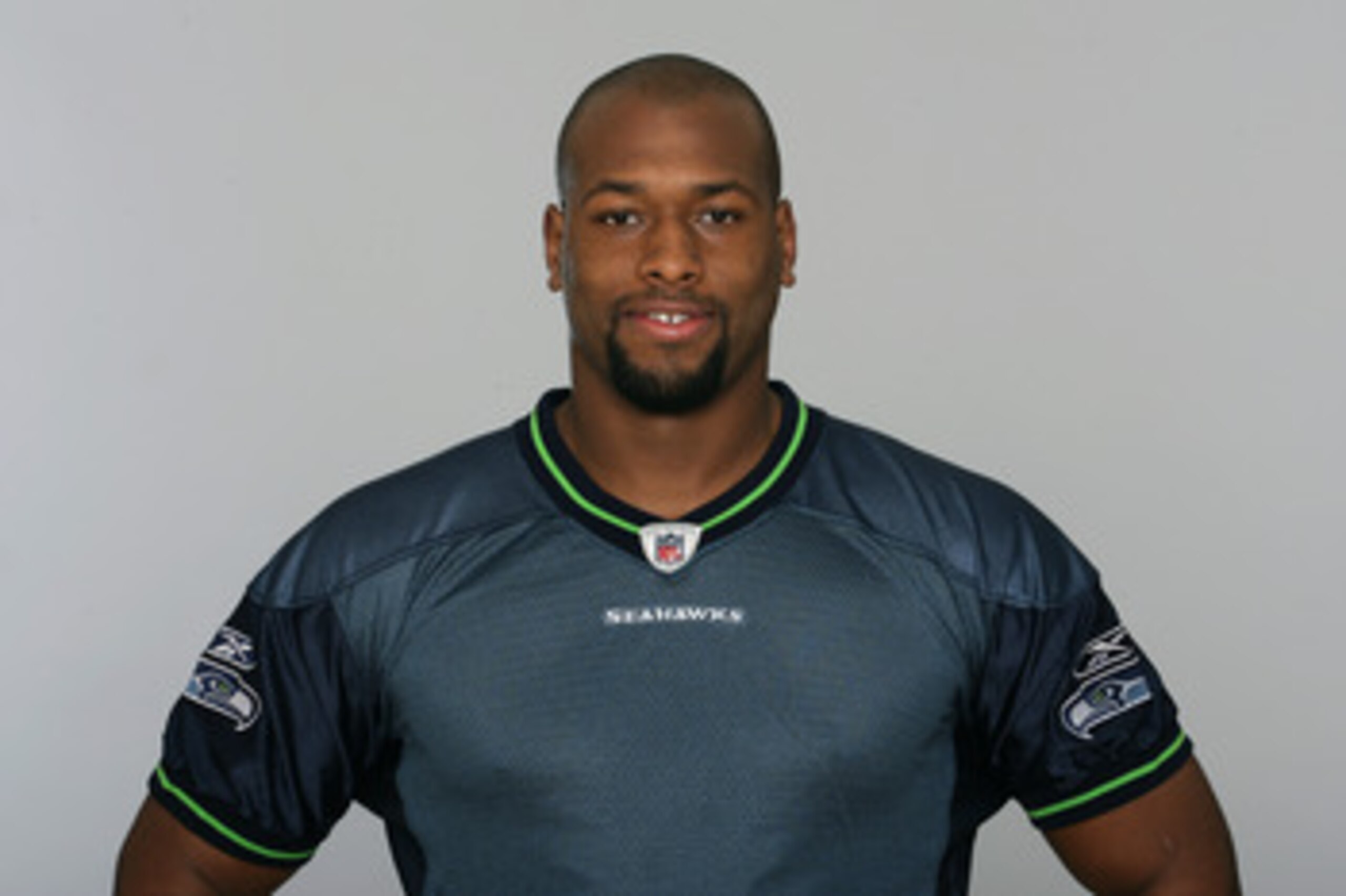 RENTON, WA - CIRCA 2010: In this handout image provided by the NFL, Lawrence Jackson of the Seattle Seahawks poses for his 2010 NFL headshot circa 2010 in Renton, Washington. (Photo by NFL via Getty Images)
