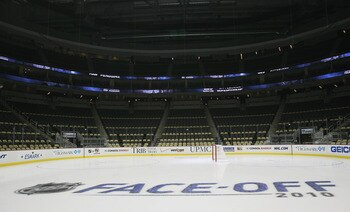 PITTSBURGH - OCTOBER 07:  New logos are etched into the ice prior to the game between the Pittsburgh Penguins and the Philadelphia Flyers at the Consol Energy Center on October 7, 2010 in Pittsburgh, Pennsylvania.  (Photo by Bruce Bennett/Getty Images)