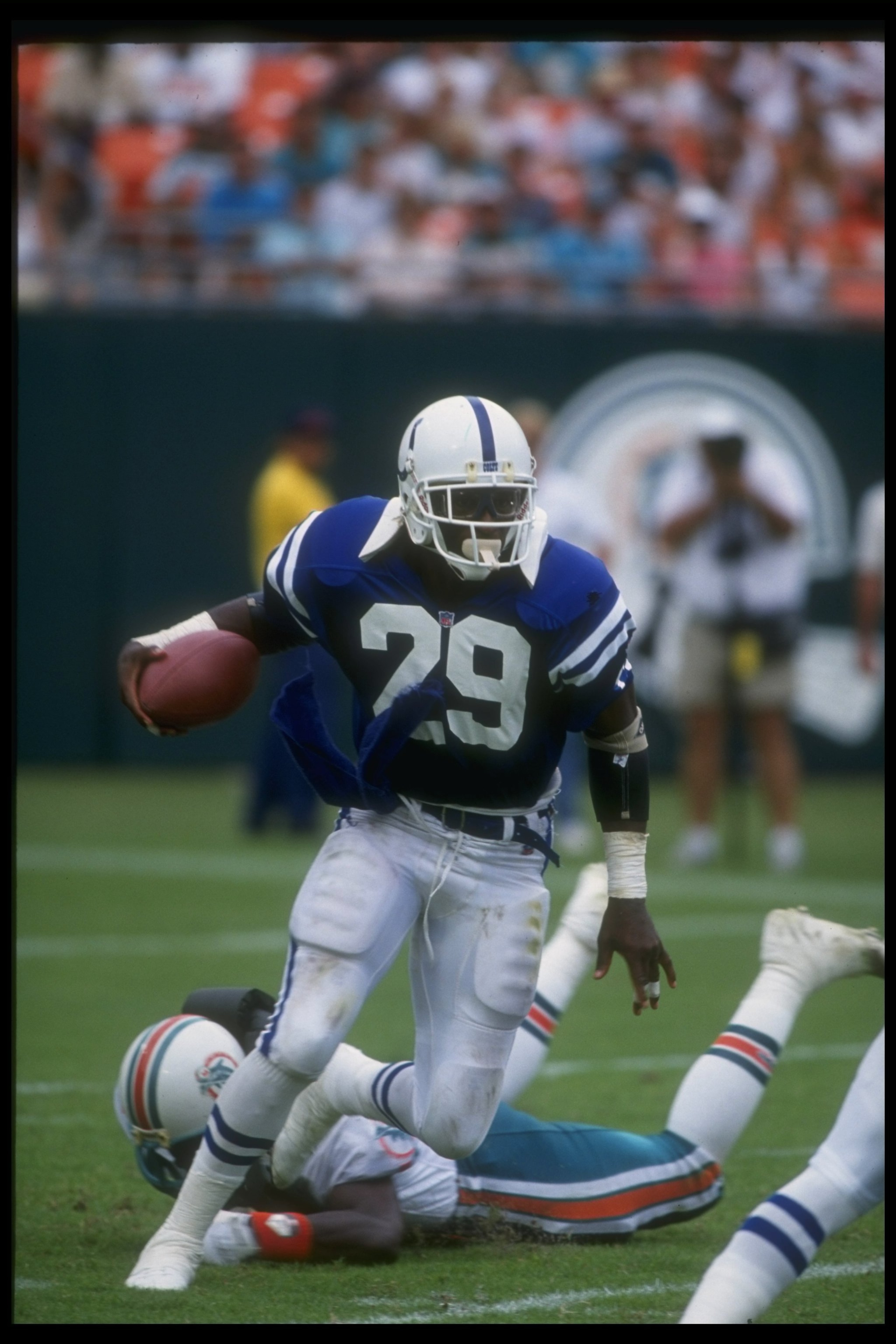 8 Sep 1991:  Running back Eric Dickerson of the Indianapolis Colts runs with the ball during a game against the Miami Dolphins at Joe Robbie Stadium in Miami, Florida.  The Dolphins won the game, 17-6. Mandatory Credit: Jim Spoontz  /Allsport