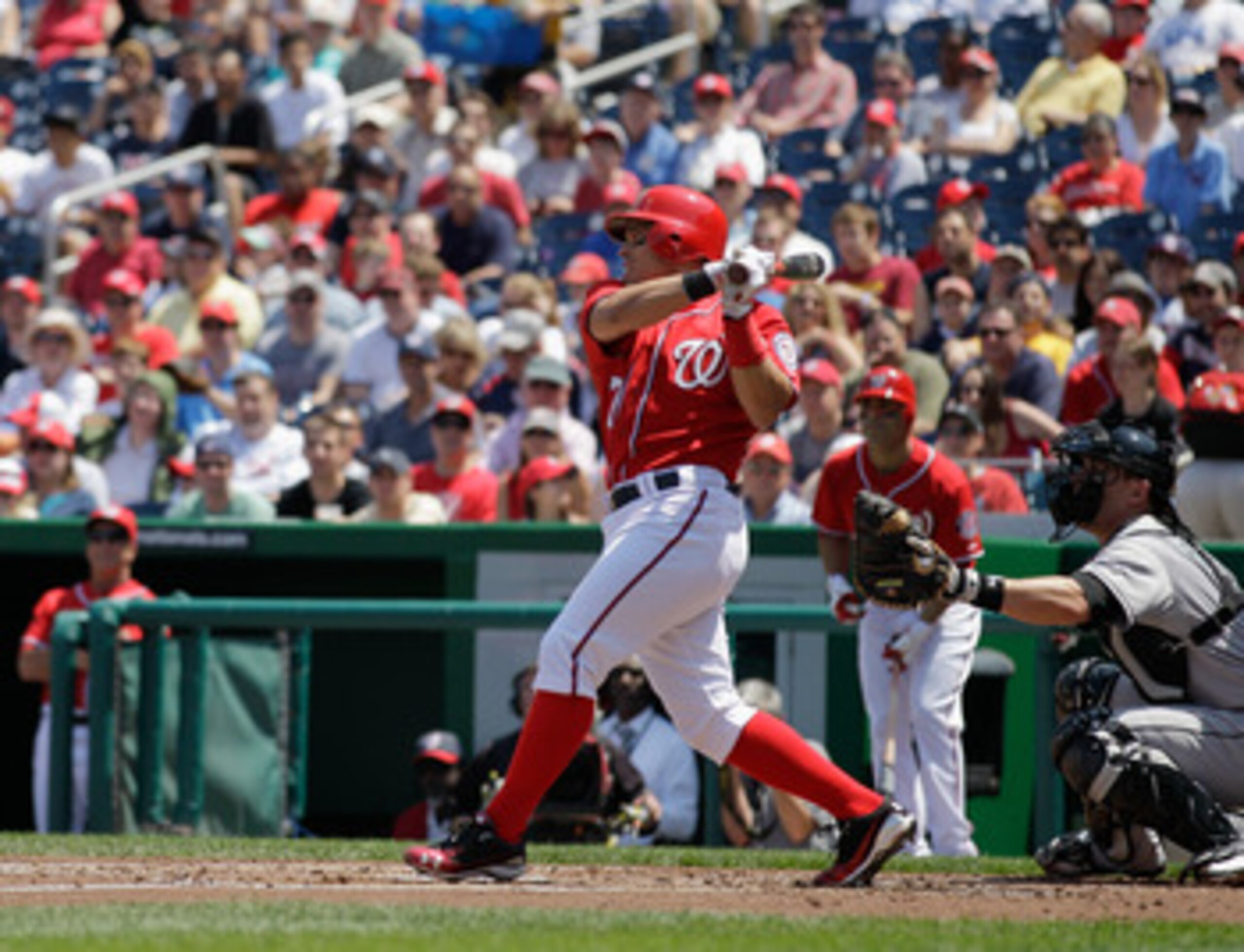 WASHINGTON, DC - MAY 15: Ivan Rodriguez #7 of the Washington Nationals at the plate against the Florida Marlins at Nationals Park on May 15, 2011 in Washington, DC.  (Photo by Rob Carr/Getty Images)