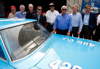 CHARLOTTE, NC - OCTOBER 10:  (L-R) Donnie Allison, Bobby Allison, Ned Jarrett, Greg Biffle, Richard Petty, Dale Inman, Rusty Wallace and Ray Evernham attend an event at the NASCAR Hall of Fame on October 10, 2008 in Charlotte, North Carolina. Former and c