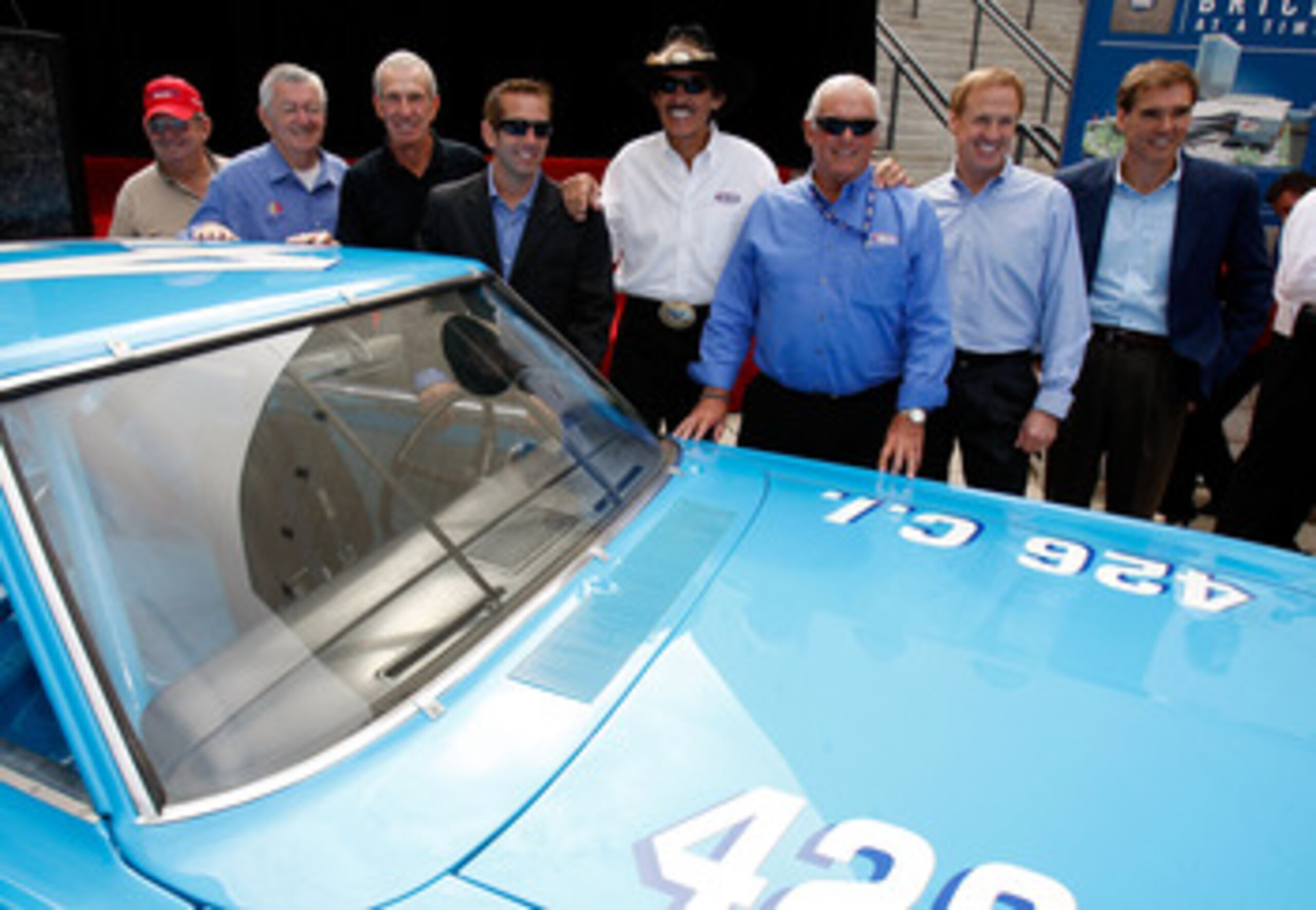 CHARLOTTE, NC - OCTOBER 10:  (L-R) Donnie Allison, Bobby Allison, Ned Jarrett, Greg Biffle, Richard Petty, Dale Inman, Rusty Wallace and Ray Evernham attend an event at the NASCAR Hall of Fame on October 10, 2008 in Charlotte, North Carolina. Former and c