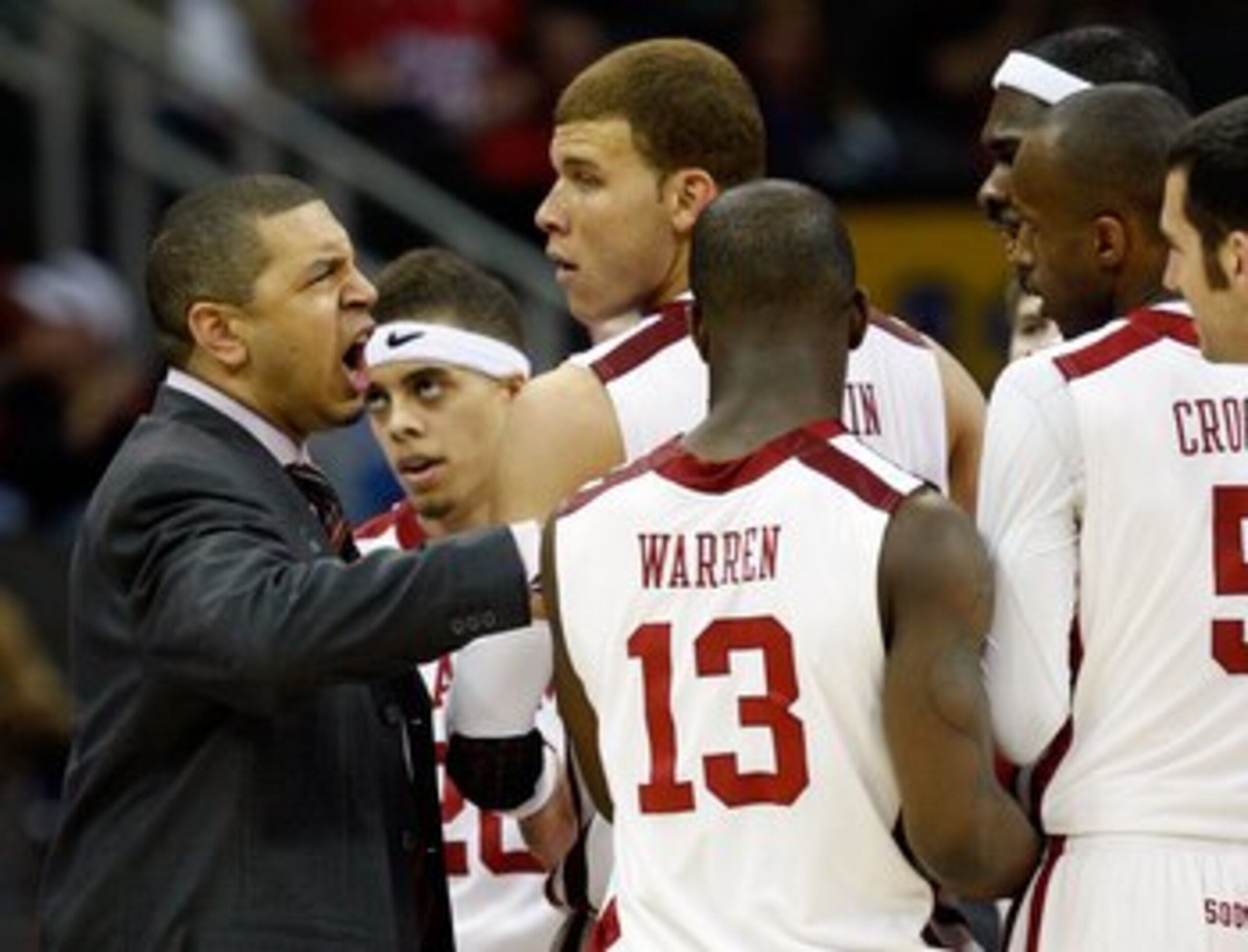 KANSAS CITY, MO - MARCH 21:   Head Coach Jeff Capel of the Oklahoma Sooners yells at his players during their second round game against the Michigan Wolverines in the NCAA Division I Men's Basketball Tournament at the Sprint Center on March 21, 2009 in Ka
