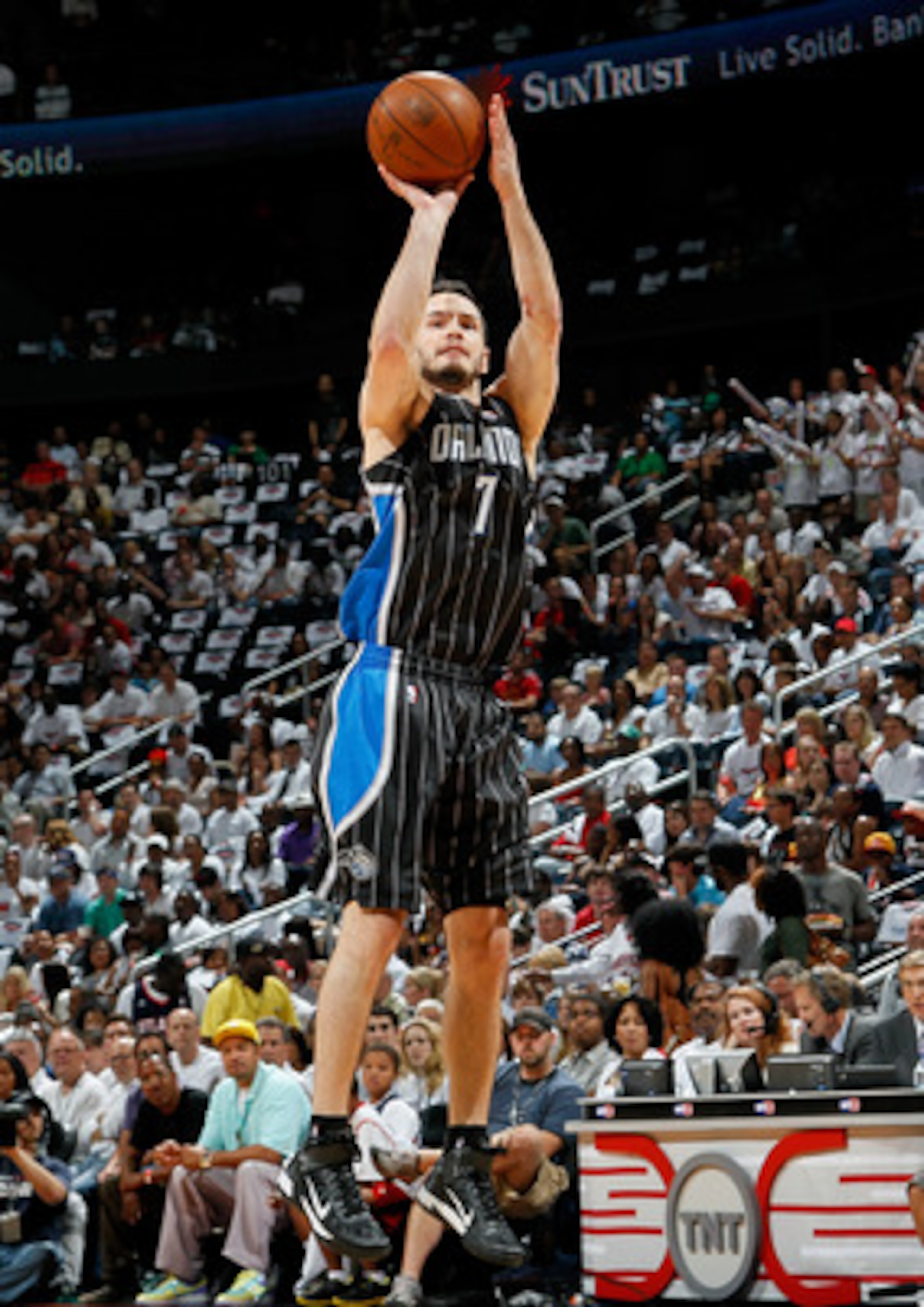 ATLANTA, GA - APRIL 24:  J.J. Redick #7 of the Orlando Magic against the Atlanta Hawks during Game Four of the Eastern Conference Quarterfinals in the 2011 NBA Playoffs at Philips Arena on April 24, 2011 in Atlanta, Georgia.  NOTE TO USER: User expressly 