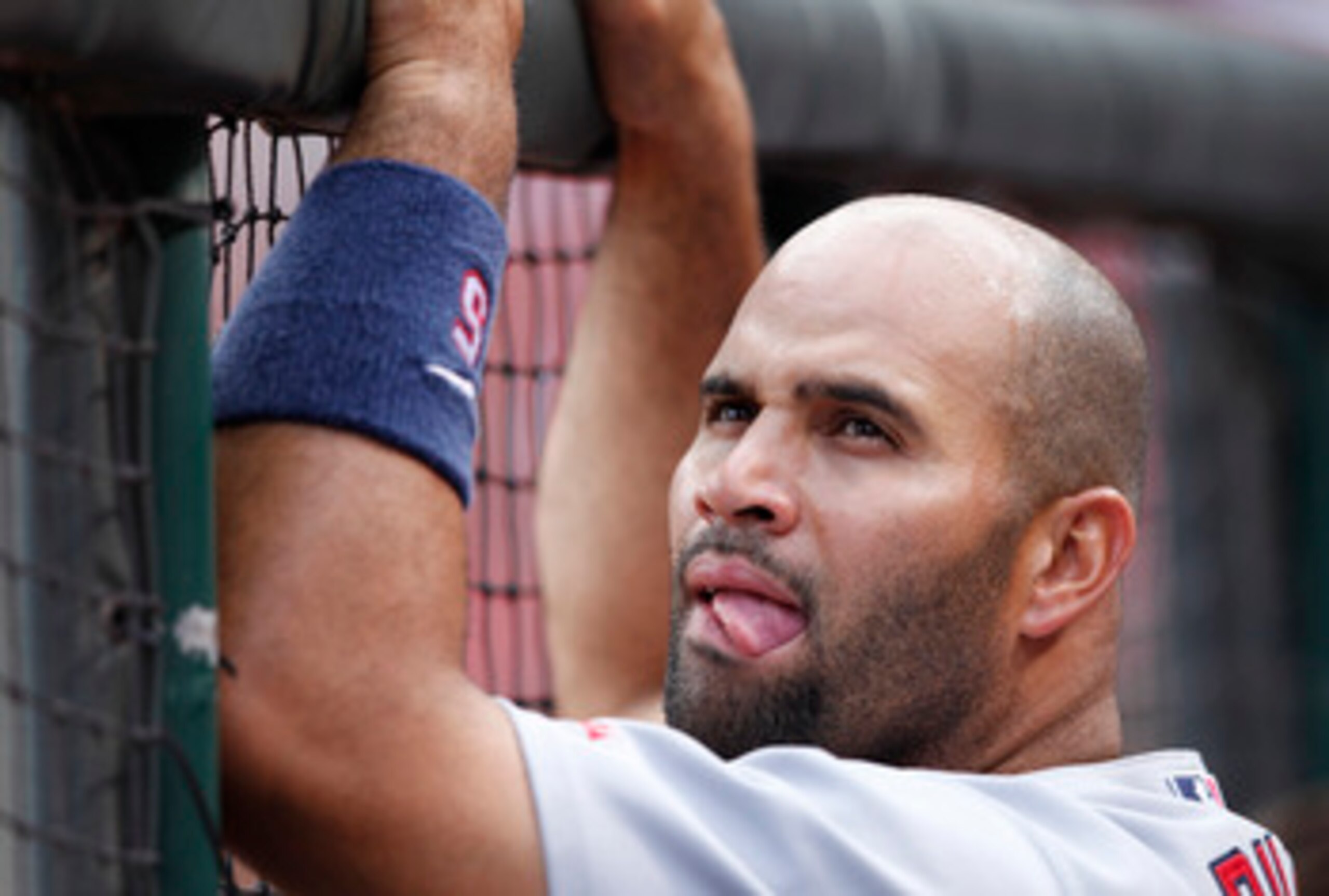 CINCINNATI, OH - MAY 14: Albert Pujols #5 of the St. Louis Cardinals looks on late in the game against the Cincinnati Reds at Great American Ball Park on May 14, 2011 in Cincinnati, Ohio. The Reds defeated the Cardinals 7-3. (Photo by Joe Robbins/Getty Im
