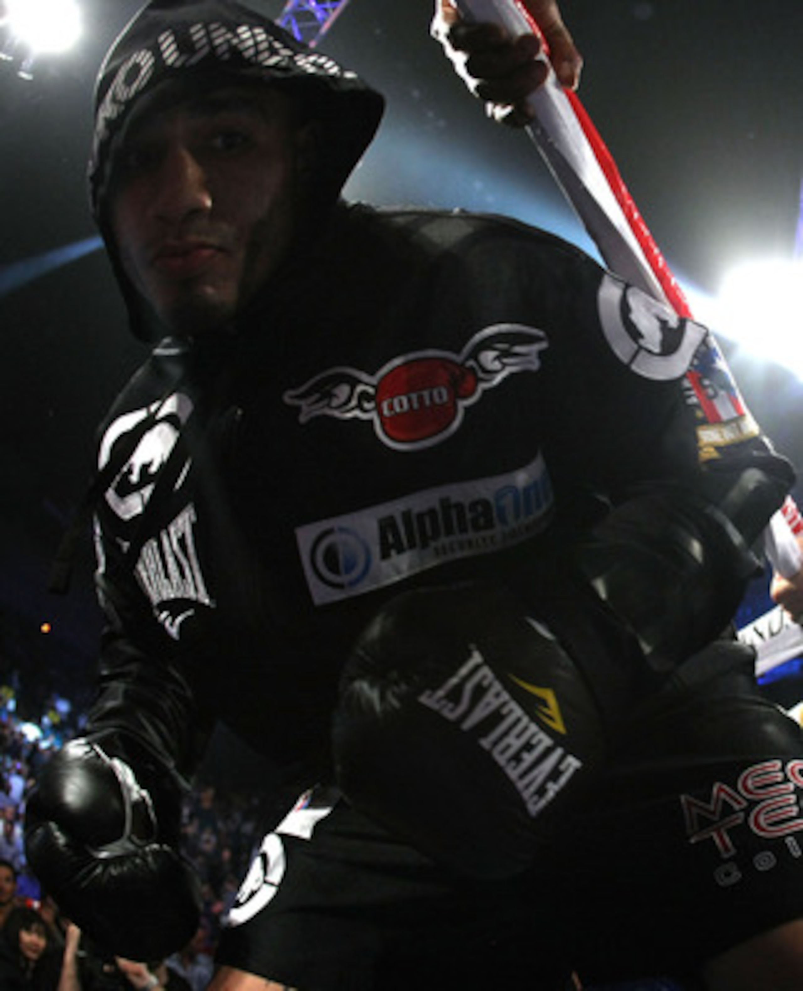 LAS VEGAS - MARCH 12:  Miguel Cotto enters the ring for his fight against Ricardo Mayorga for the WBA Super Welterweight title bout at the MGM Grand Garden Arena on March 12, 2011 in Las Vegas, Nevada.  (Photo by Al Bello/Getty Images)