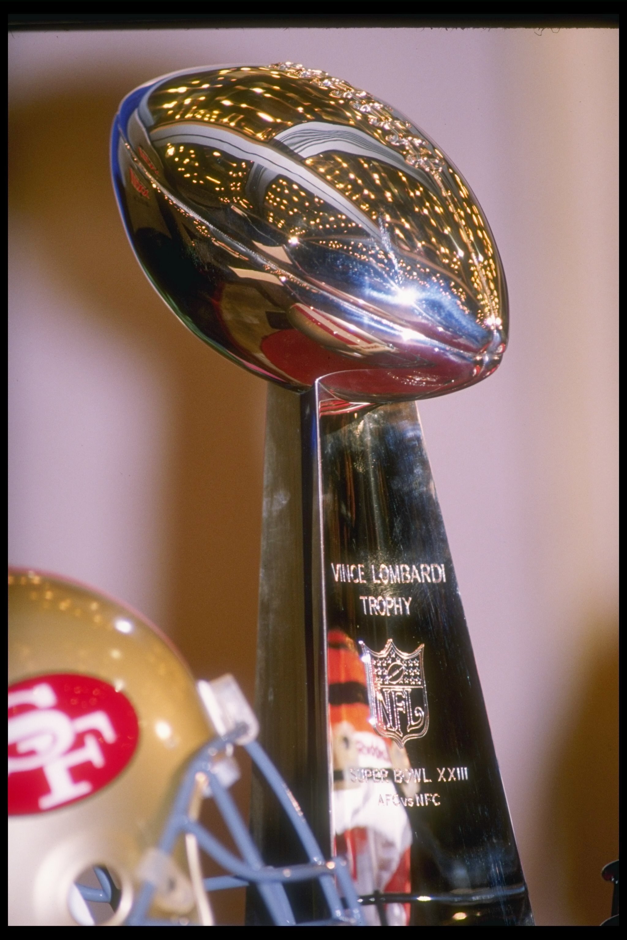 20 Jan 1989: The Vince Lombardi Trophy at SuperBowl XXIII at Joe Robbie Stadium in Miami, Florida. The San Francisco 49ers defeated the Cincinnati Bengals 20-16 in the game.