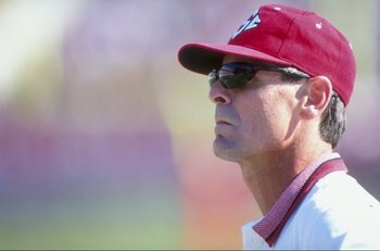 17 Oct 1998:  Coach Mike O''Cain of the NC State Wolfpack looking on during the game against the Duke Blue Devils at the Carter Finley Stadium in Raliegh, North Carolina. The Wolfpack defeated the Blue Devils 27-24. Mandatory Credit: Craig Jones  /Allspor