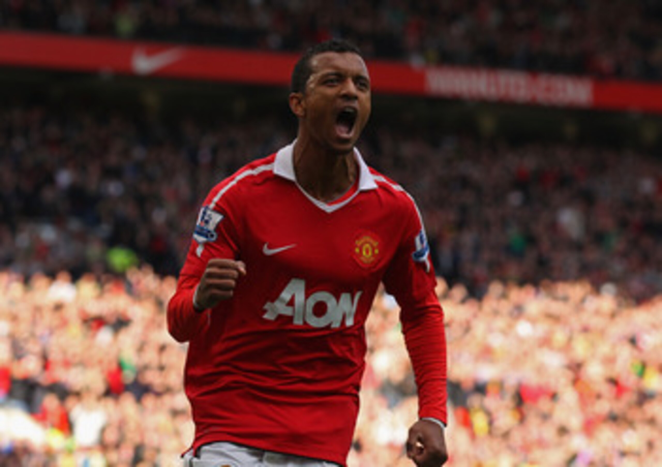 MANCHESTER, ENGLAND - OCTOBER 16:  Nani of Manchester United celebrates after scoring the second goal during the Barclays Premier League match between Manchester United and West Bromwich Albion at Old Trafford on October 16, 2010 in Manchester, England.