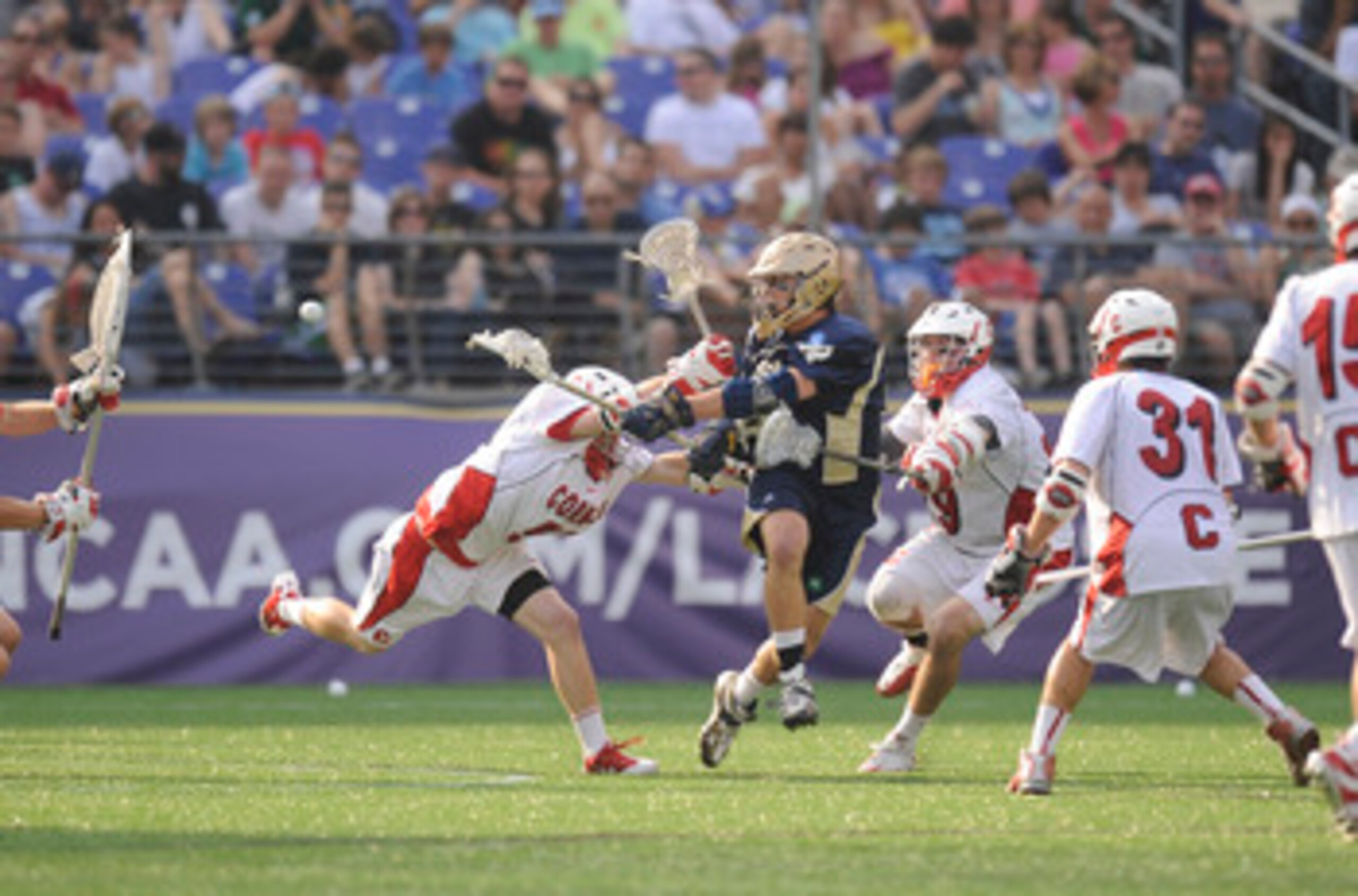 BALTIMORE, MD - MAY 29:  Steve Murphy #16 of the Notre Dame Fighting Irish takes a shot agianst the Cornell Big Red during the 2010 NCAA Division 1 Lacrosse Semifinal Championship game on May 29, 2010 at M & T Bank Stadium in Baltimore, Maryland.  (Photo