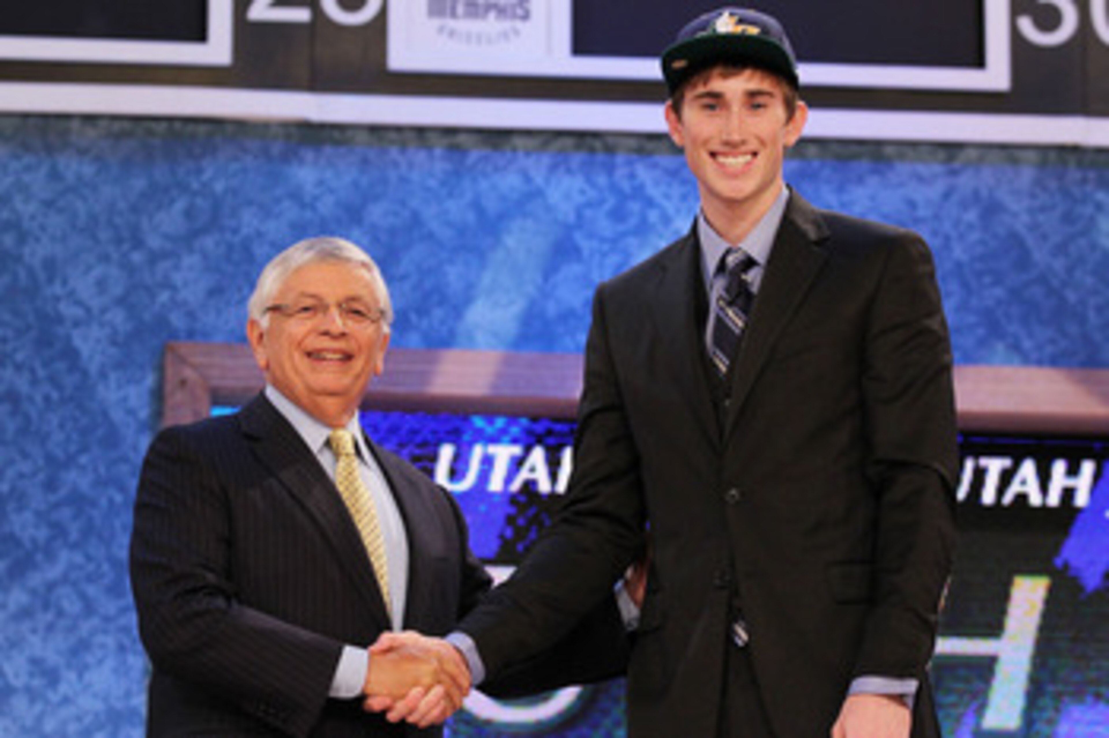 NEW YORK - JUNE 24:  Gordon Hayward stands with NBA Commisioner David Stern after being drafted ninth by  The Utah Jazz at Madison Square Garden on June 24, 2010 in New York City.  NOTE TO USER: User expressly acknowledges and agrees that, by downloading
