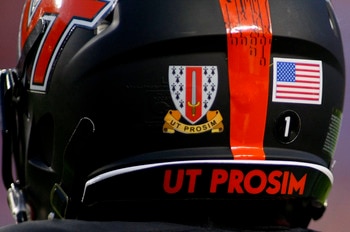 LANDOVER, MD - SEPTEMBER 06:  Safety Antone Exum #1 for the Virginia Tech Hokies wears the helmet designed to honor the Virginia Tech Corps of Cadets against the Boise State Broncos at FedExField on September 6, 2010 in Landover, Maryland.  (Photo by Geof
