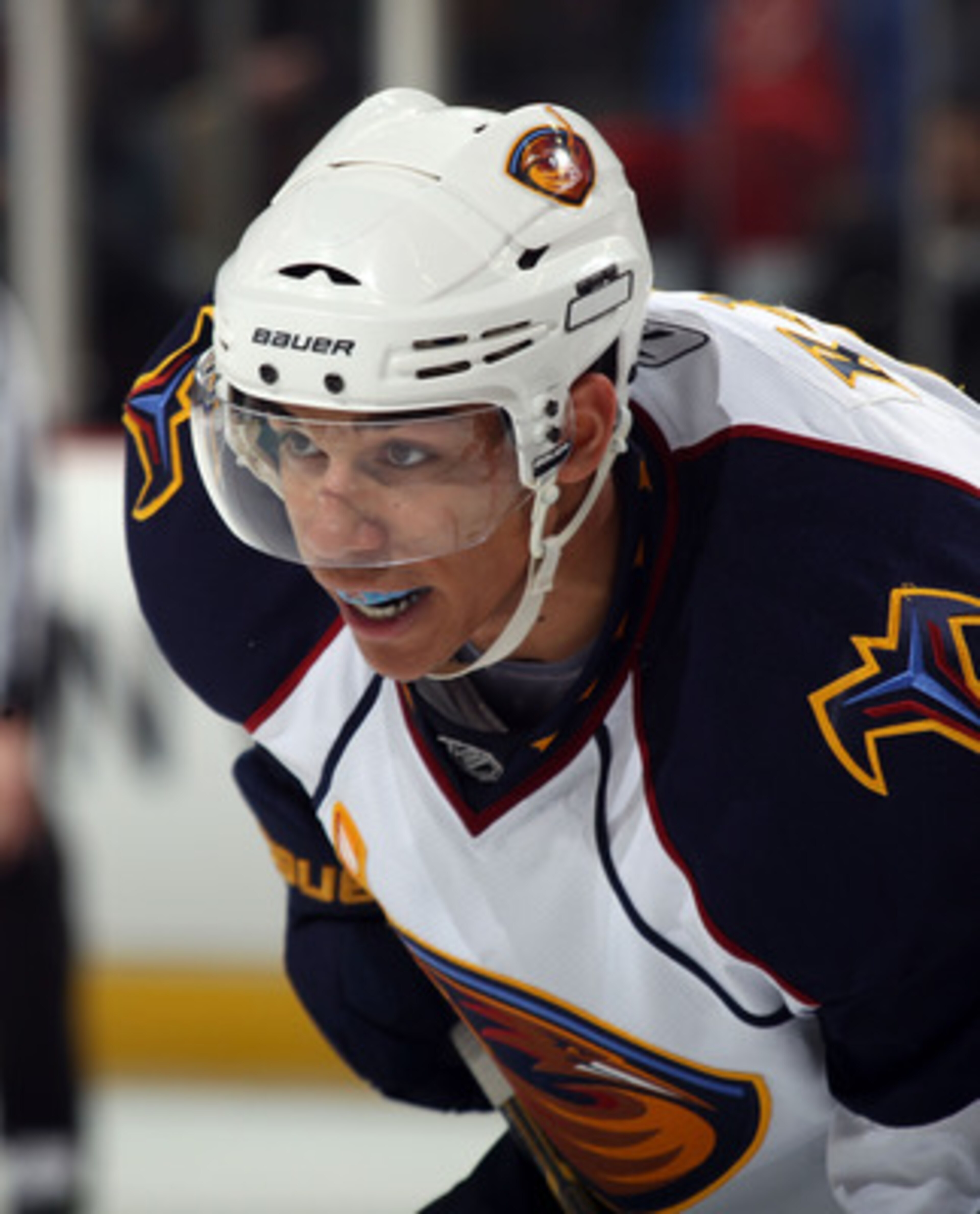 NEWARK, NJ - MARCH 15:  Evander Kane #9 of the Atlanta Thrashers skates against the New Jersey Devils at the Prudential Center on March 15, 2011 in Newark, New Jersey. The Devils defeated the Thrashers 4-2.  (Photo by Bruce Bennett/Getty Images)