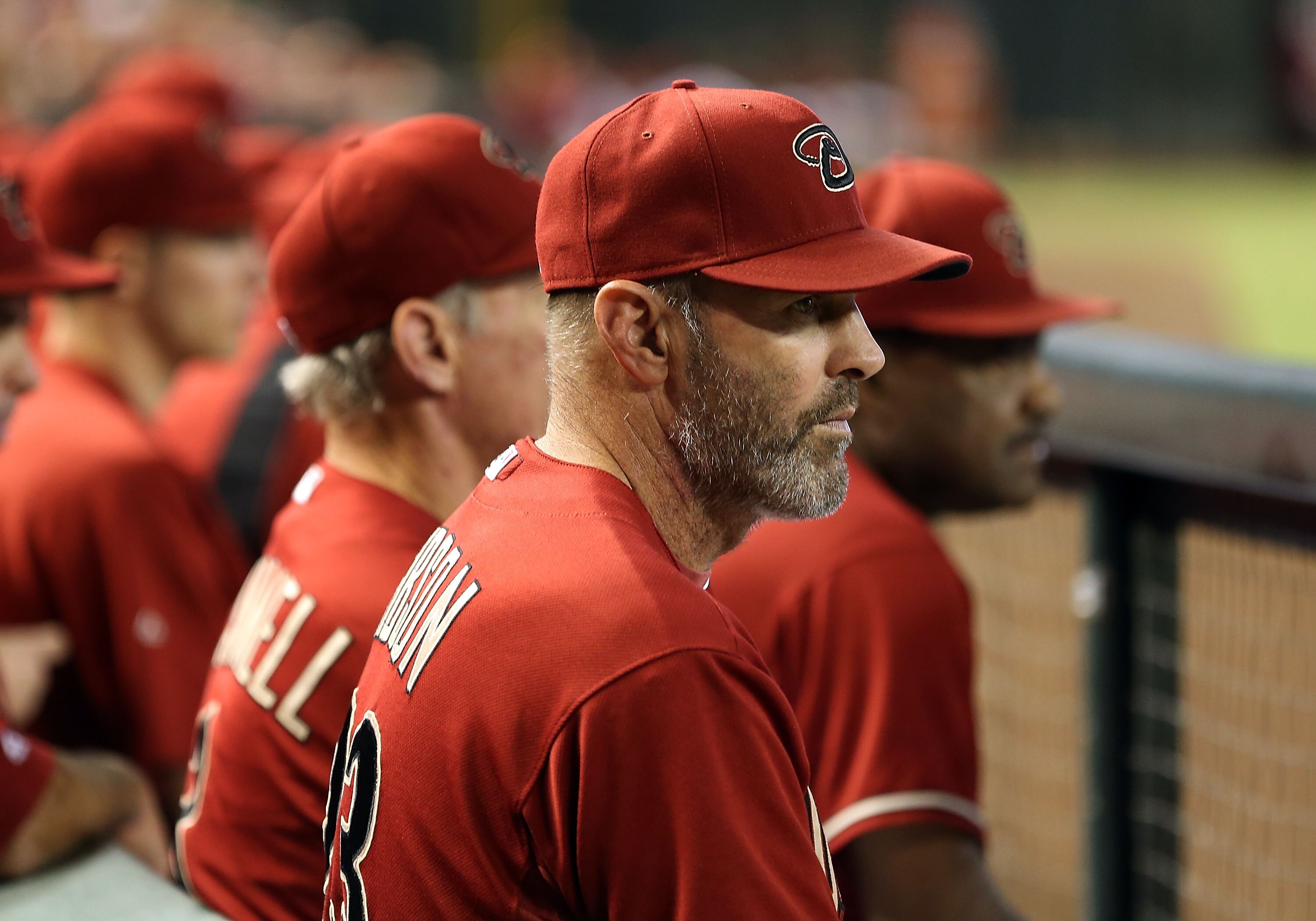 PHOENIX, AZ - OCTOBER 03:  Manager Kirk Gibson of the Arizona Diamondbacks watches from the dugout during the MLB game against the Colorado Rockies at Chase Field on October 3, 2012 in Phoenix, Arizona.  (Photo by Christian Petersen/Getty Images)