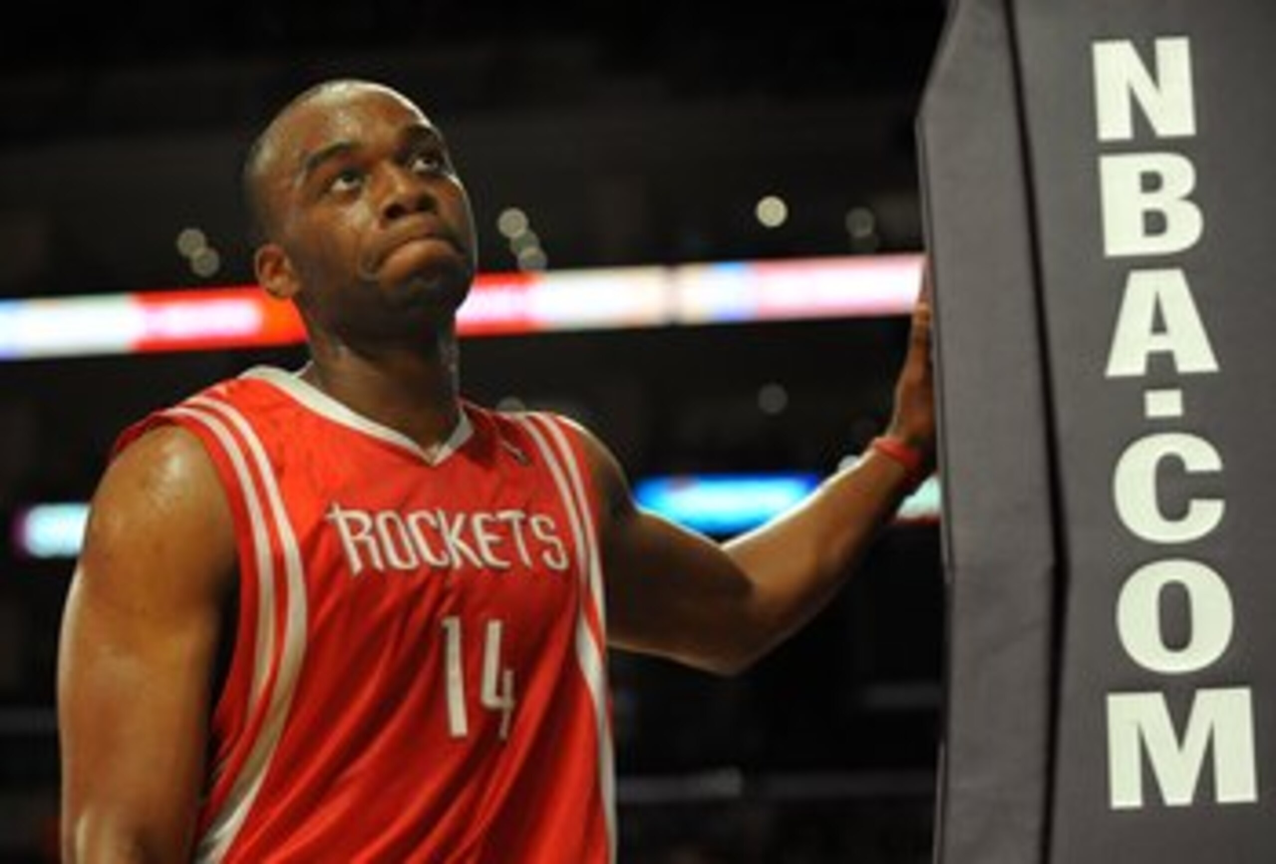 LOS ANGELES, CA - MAY 06:  Carl Landry #14 of the Houston Rockets reacts against the Los Angeles Lakers in Game Two of the Western Conference Semifinals during the 2009 NBA Playoffs at Staples Center on May 6, 2009 in Los Angeles, California. NOTE TO USER