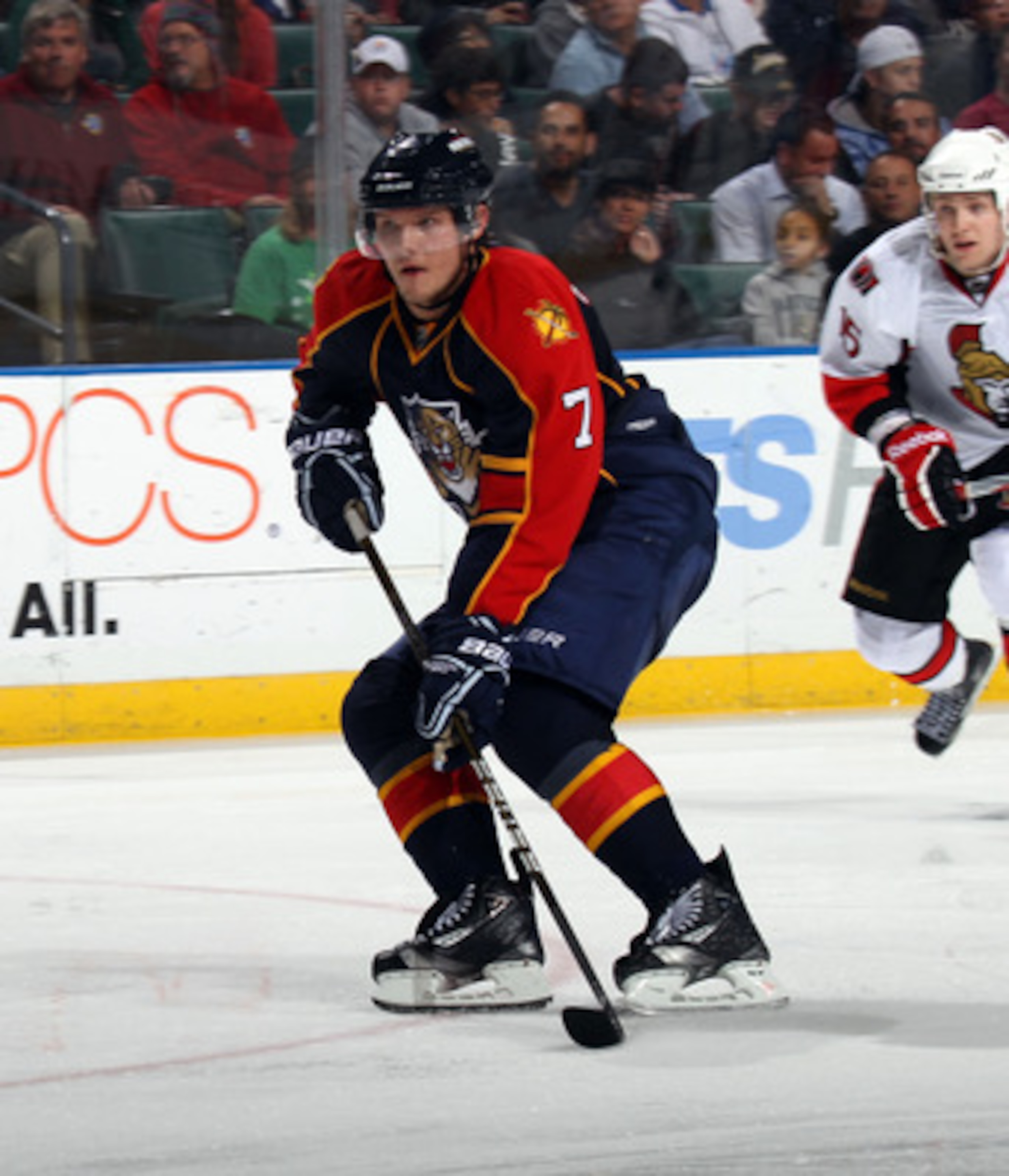 SUNRISE, FL - MARCH 10:  Dmitry Kulikov #7 of the Florida Panthers skates against the Ottawa Senators at the BankAtlantic Center on March 10, 2011 in Sunrise, Florida.  (Photo by Bruce Bennett/Getty Images)