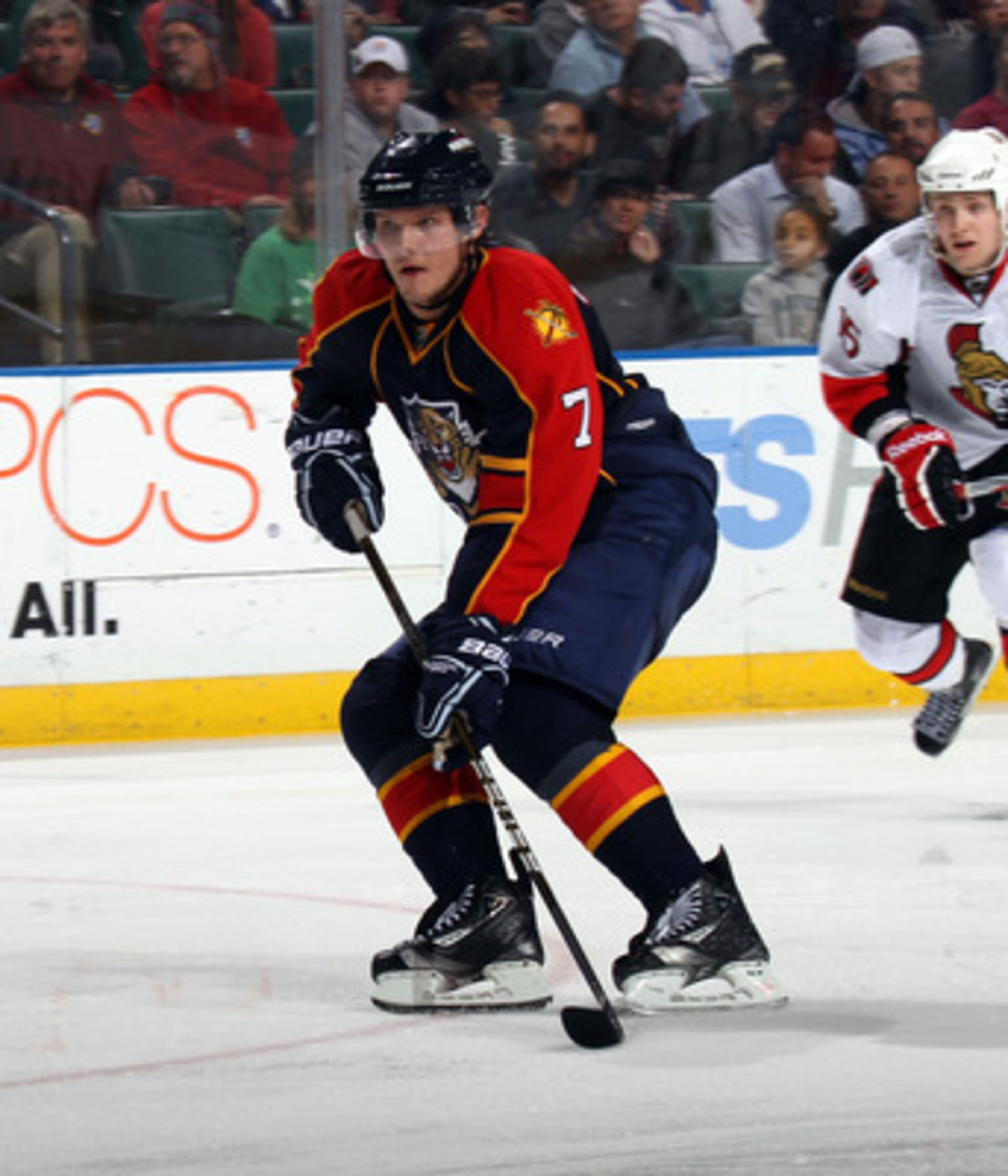 SUNRISE, FL - MARCH 10:  Dmitry Kulikov #7 of the Florida Panthers skates against the Ottawa Senators at the BankAtlantic Center on March 10, 2011 in Sunrise, Florida.  (Photo by Bruce Bennett/Getty Images)