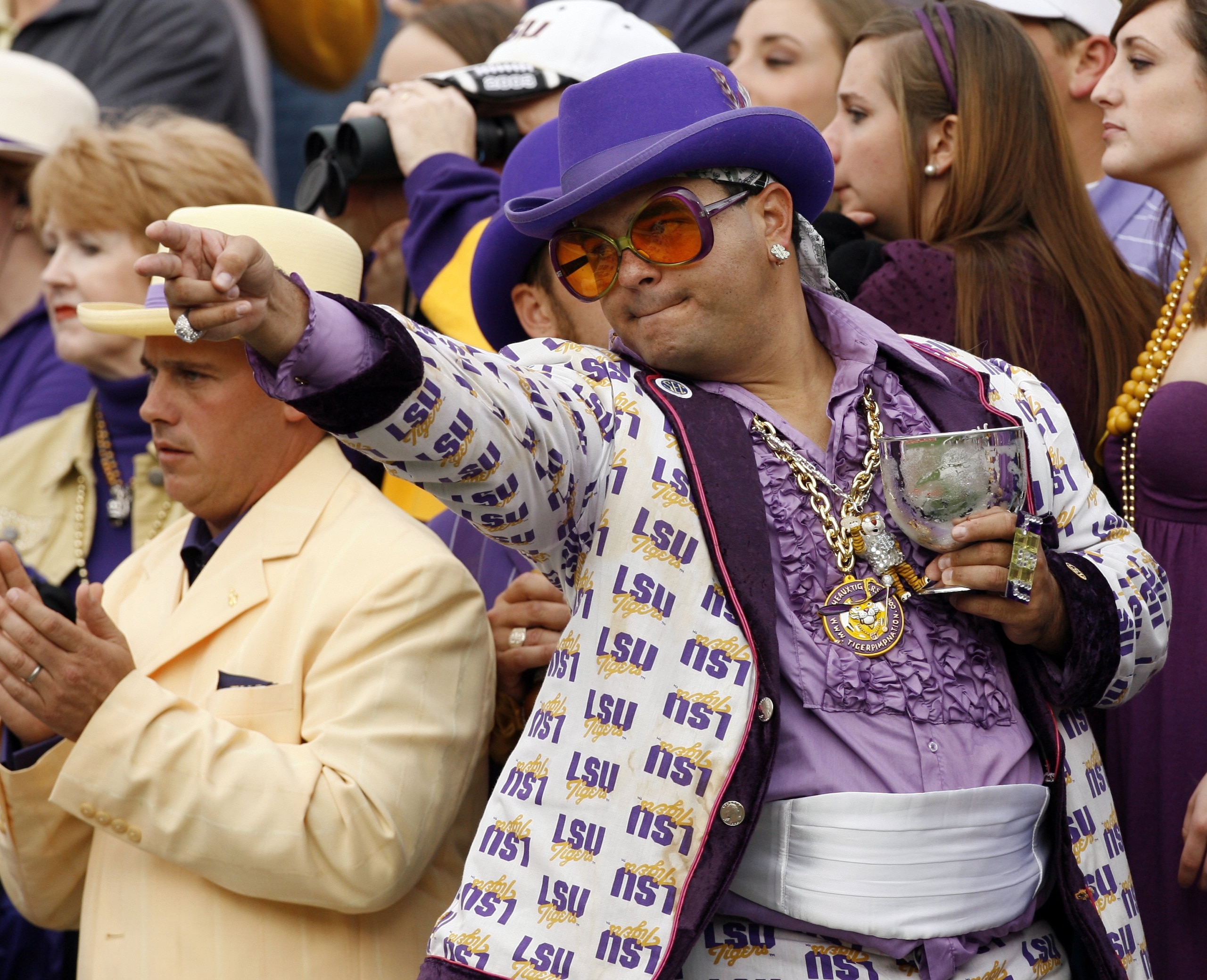 OXFORD, MS - NOVEMBER 17: A fan of the LSU Tigers cheers during a game against the Mississippi Rebels on November 17, 2007 at Vaught-Hemingway Stadium/Hollingsworth Field in Oxford, Mississippi. LSU beat Mississippi 41-24. (Photo by Joe Murphy/Getty Image