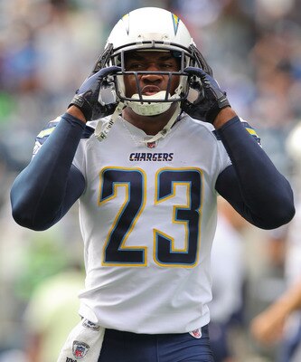 SEATTLE - SEPTEMBER 26:  Cornerback Quentin Jammer #23 of the San Diego Chargers looks on during warmups prior to the game  against the Seattle Seahawks at Qwest Field on September 26, 2010 in Seattle, Washington. (Photo by Otto Greule Jr/Getty Images)