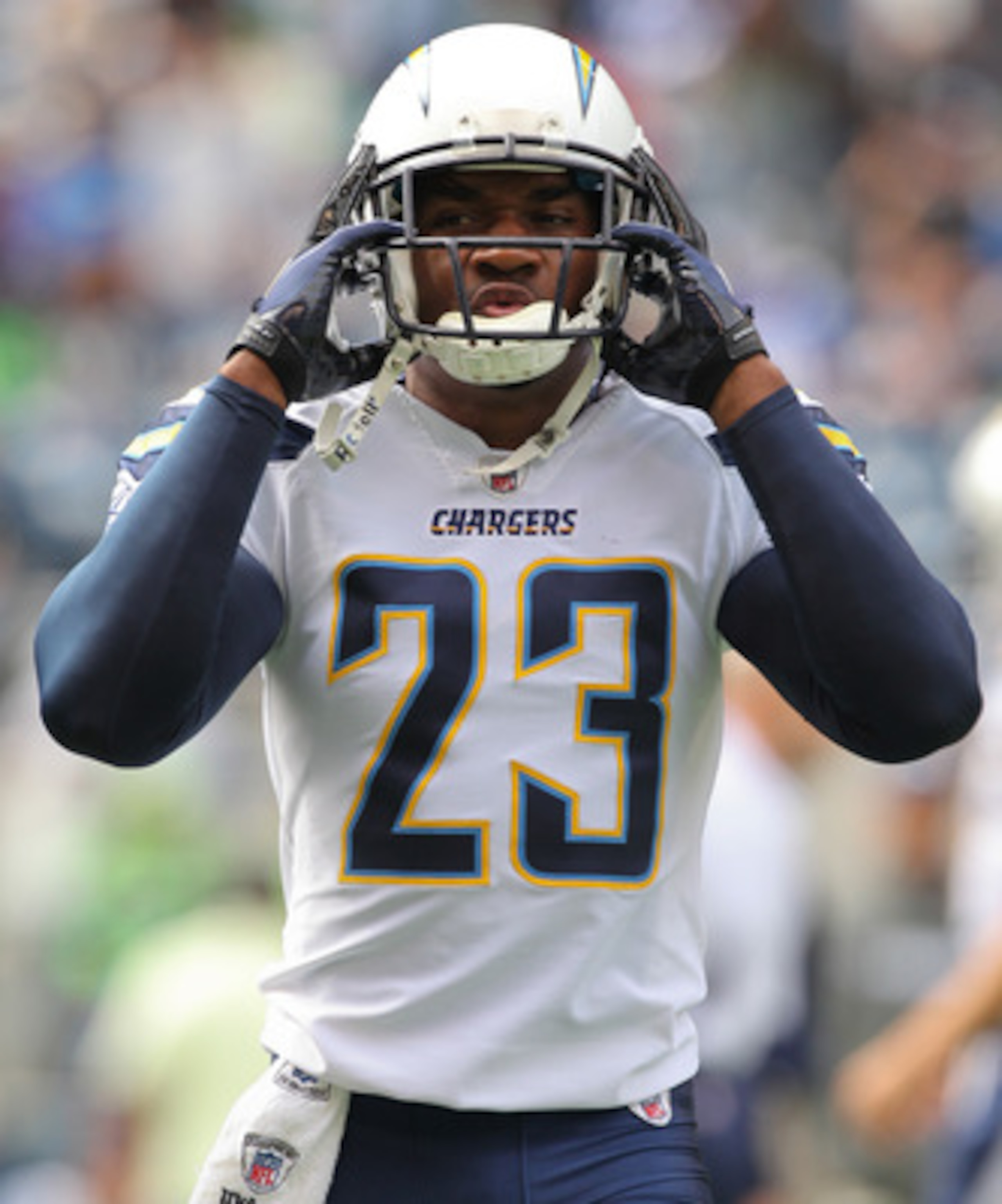SEATTLE - SEPTEMBER 26:  Cornerback Quentin Jammer #23 of the San Diego Chargers looks on during warmups prior to the game  against the Seattle Seahawks at Qwest Field on September 26, 2010 in Seattle, Washington. (Photo by Otto Greule Jr/Getty Images)