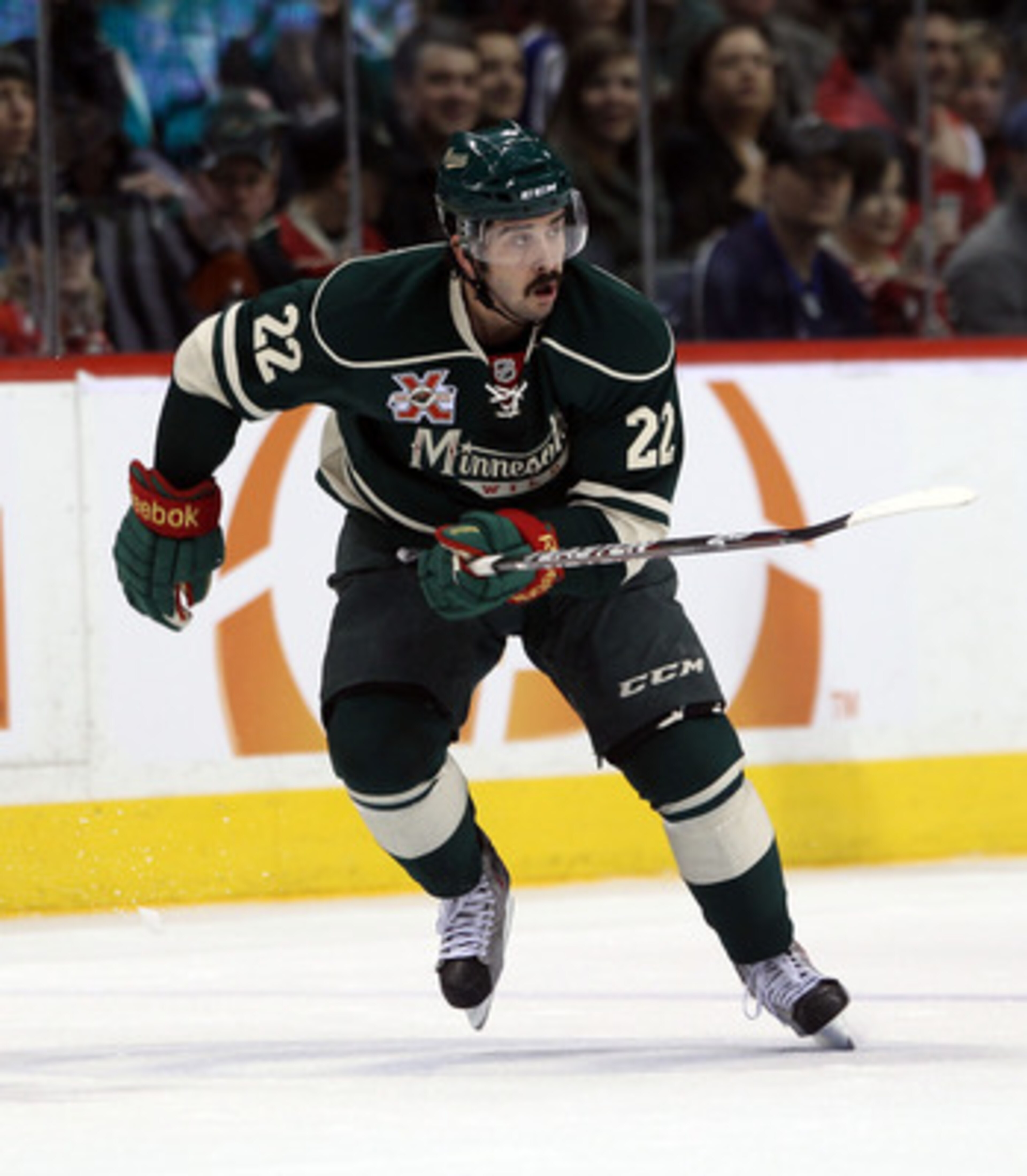 ST PAUL, MN - MARCH 22:  Cal Clutterbuck #22 of the Minnesota Wild skates against the Toronto Maple Leafs at the Xcel Energy Center on March 22, 2011 in St Paul, Minnesota.  (Photo by Bruce Bennett/Getty Images)